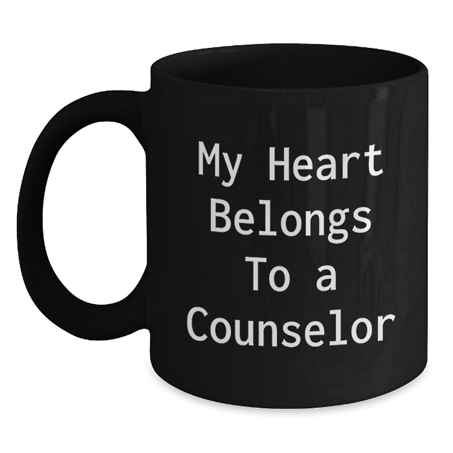 Funny Counselor Gifts: Gifts from Friends for Counselor Birthday, Black Coffee Mug with My Heart Belongs To A Counselor Quote, Inspirational Counselor Mug, Counselor Appreciation Gifts - Main