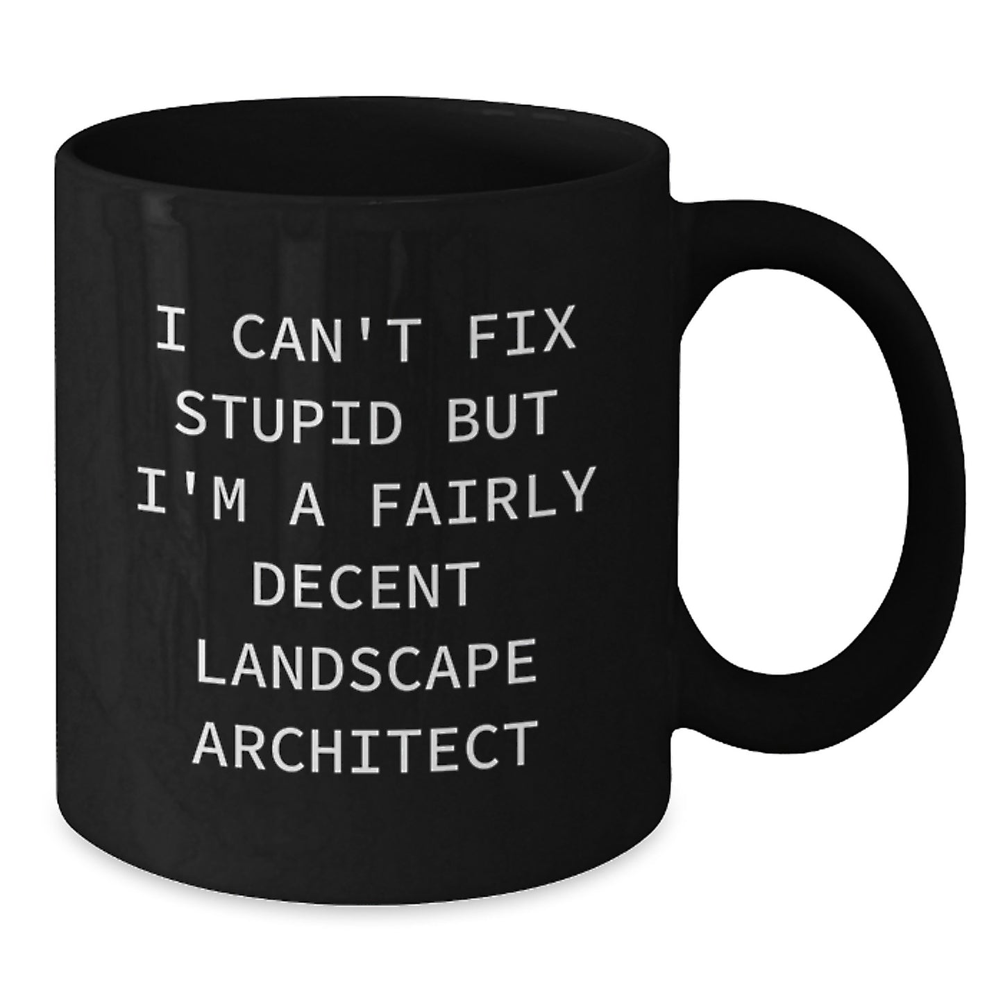 Funny Landscape Architect Gifts, 'I Can't Fix Stupid But I'm A Fairly Decent Landscape Architect' Black Coffee Mug for Men, Women, Friends, Coworkers, Family, Graduation Unique Gifts - Additional