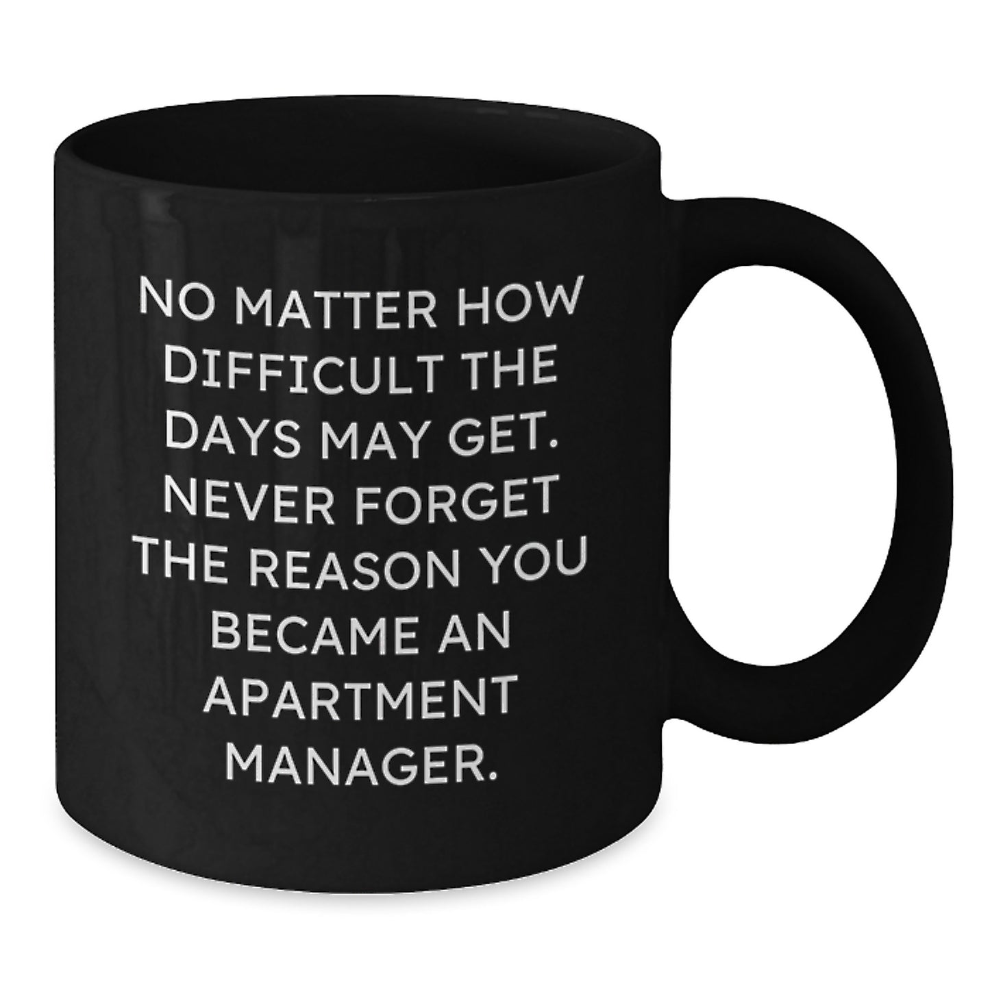 Inspiring Apartment Manager Gifts from Friends for Graduation, Black Coffee Mug with Motivational Quote, 11oz or 15oz, Microwave and Dishwasher Safe - Additional