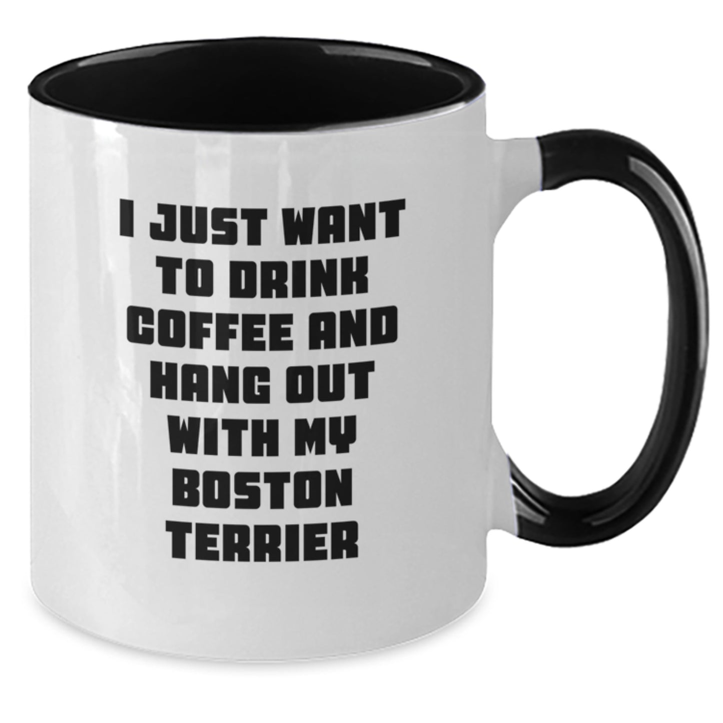 Funny Boston Terrier Dog Gifts from Friends for Men - 'I Just Want To Drink Coffee And Hang Out With My Boston Terrier' Two Tone Coffee Mug for Birthday - Additional