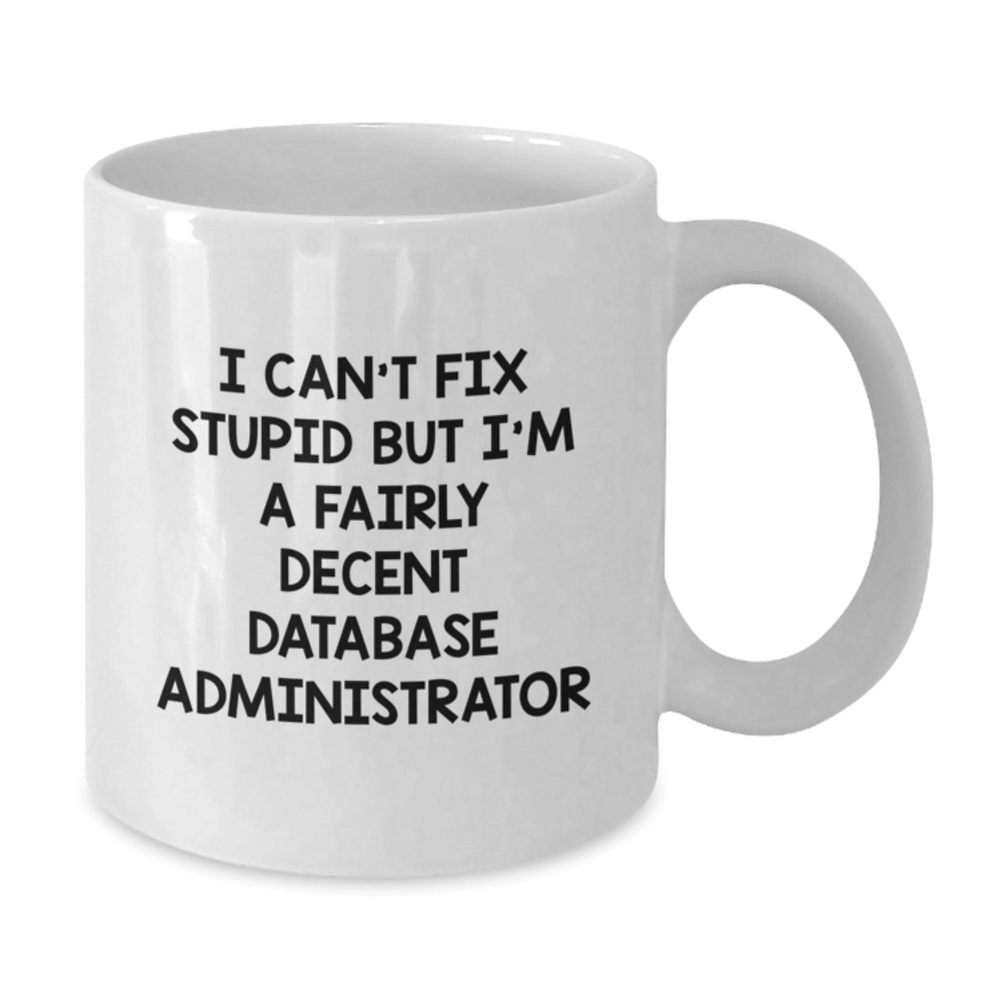Funny Database Administrator Gift, I Can't Fix Stupid But I'm A Fairly Decent Database Administrator, White Coffee Mug for Men, Gifts from Family and Friends, Graduation Unique Gifts - Additional