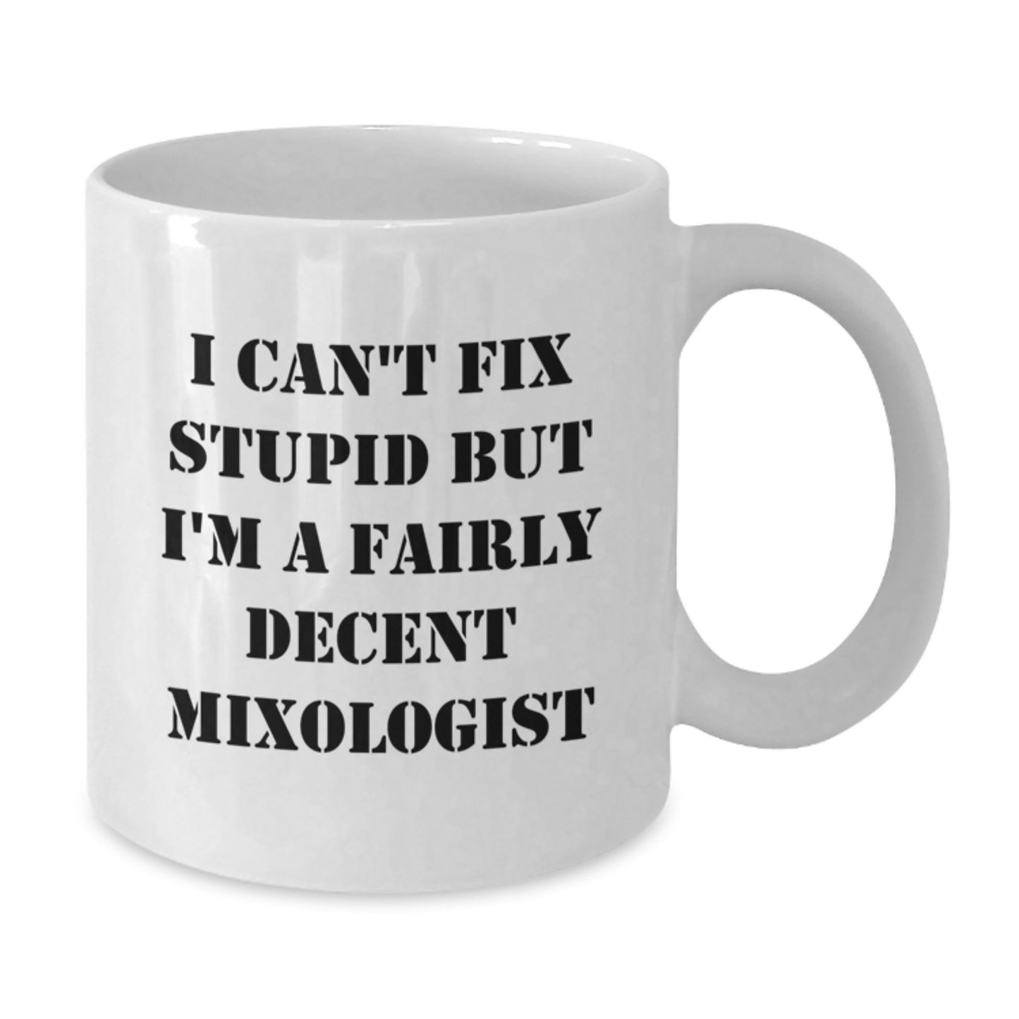 Funny Mixologist Gifts for Friends Graduation, I Can't Fix Stupid But I'm A Fairly Decent Mixologist, White Coffee Mug - Additional