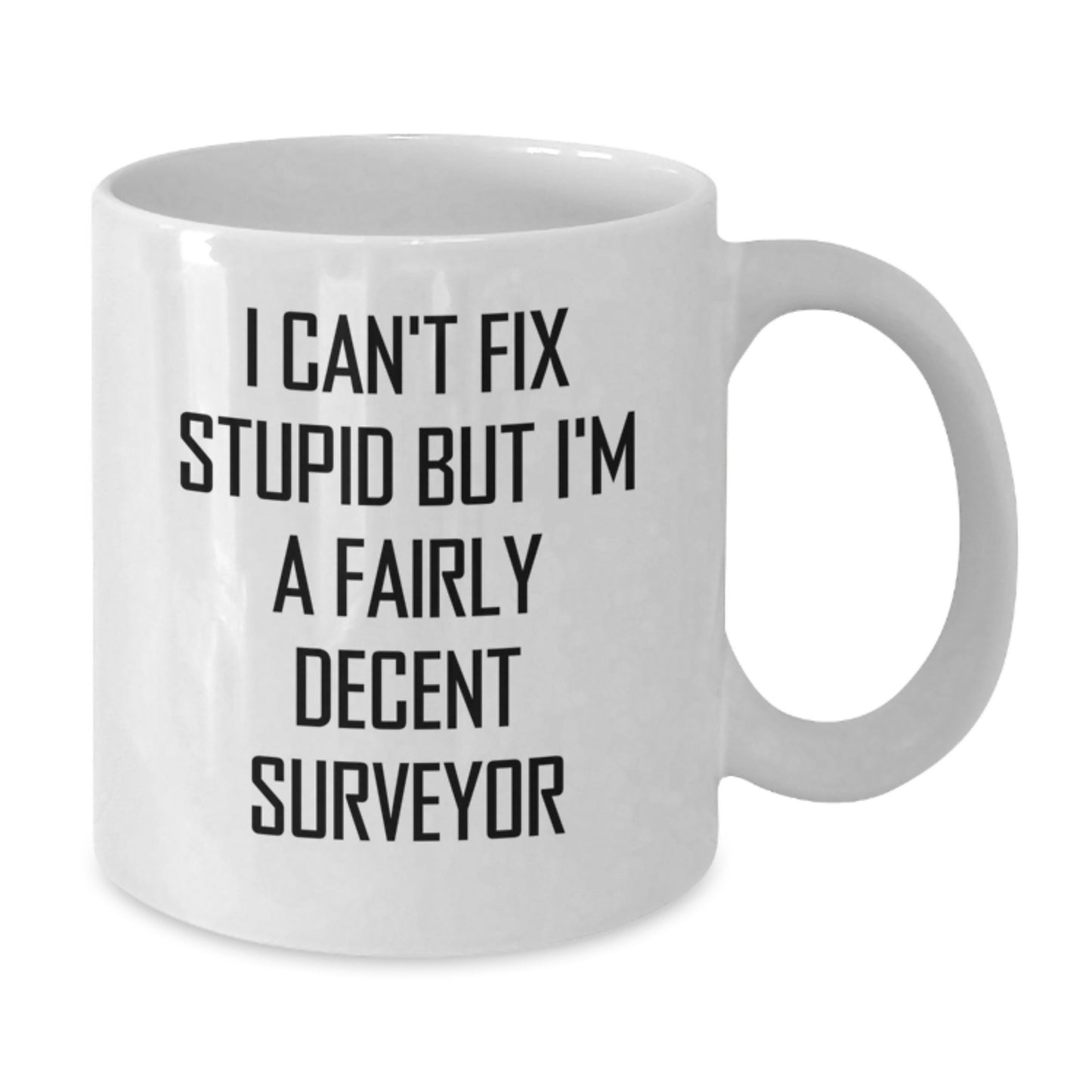 Funny Surveyor Gifts - White Coffee Mug - I Can't Fix Stupid But I'm A Fairly Decent Surveyor, Gifts from Friends, Birthday Unique Presents for Men Surveyors - Additional