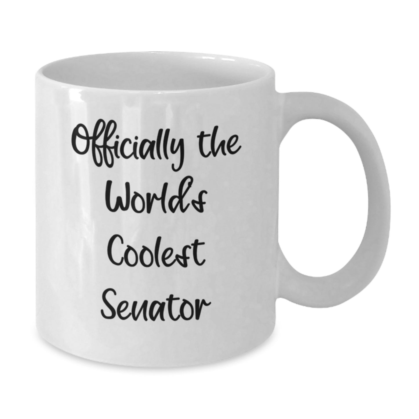 Funny Senator Gifts from Friends for Graduation - 'Officially The World's Coolest Senator' Quote on White Coffee Mug, 11oz or 15oz, Ceramic, Microwave and Dishwasher Safe - Additional