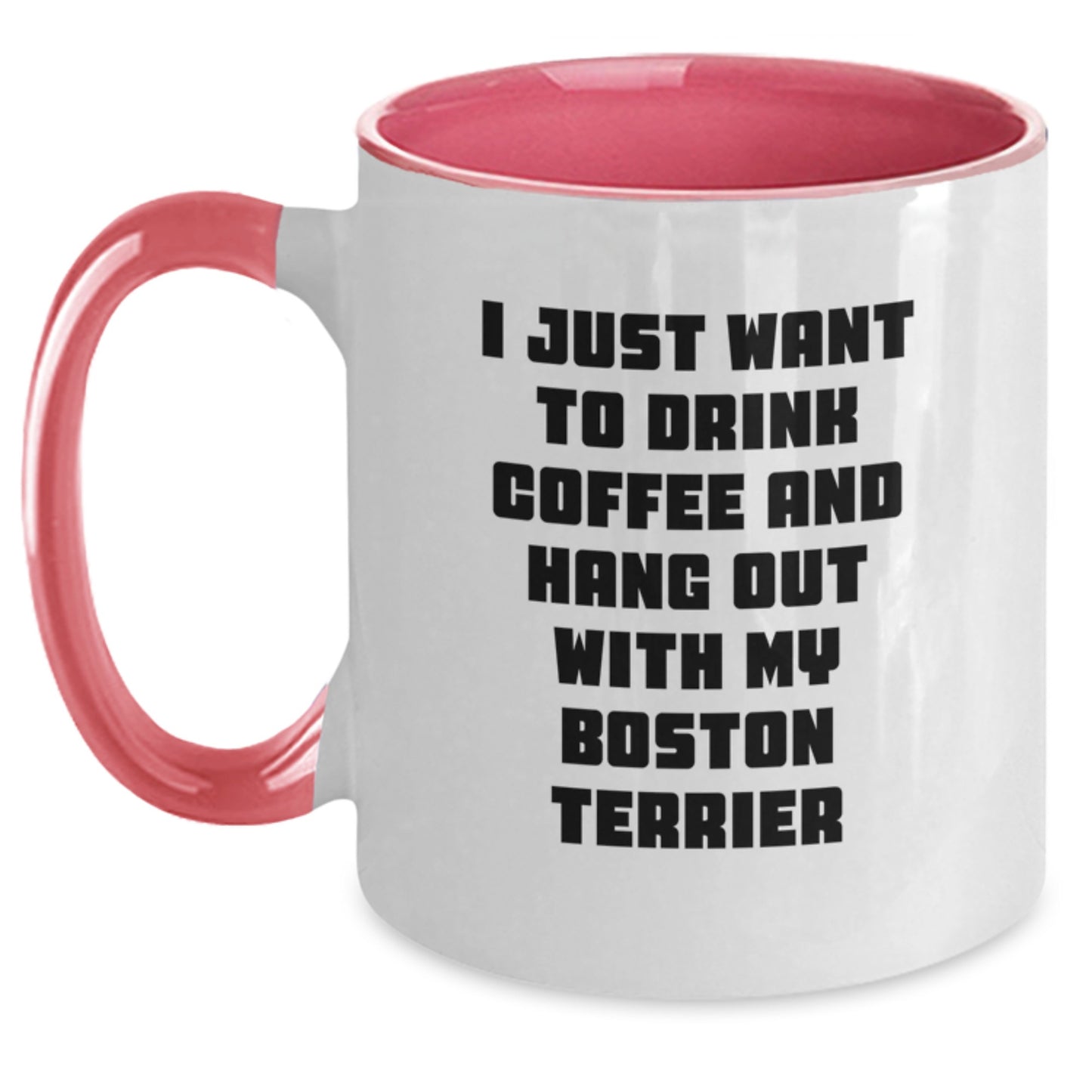 Funny Boston Terrier Dog Gifts from Friends for Men - 'I Just Want To Drink Coffee And Hang Out With My Boston Terrier' Two Tone Coffee Mug for Birthday - Main