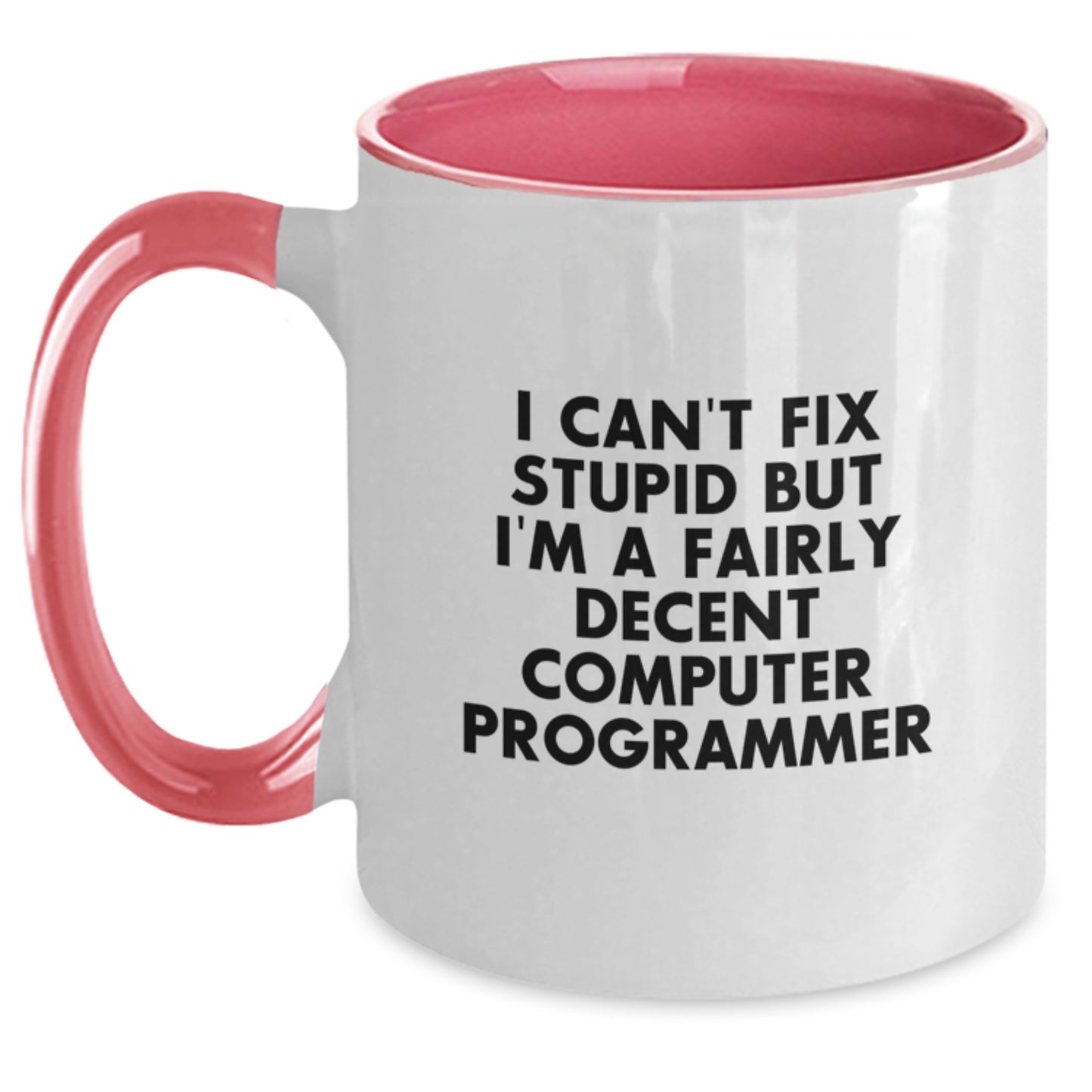 Funny Computer Programmer Gifts from Friends - I Can't Fix Stupid But I'm A Fairly Decent Two Tone Coffee Mug for Birthday - Main