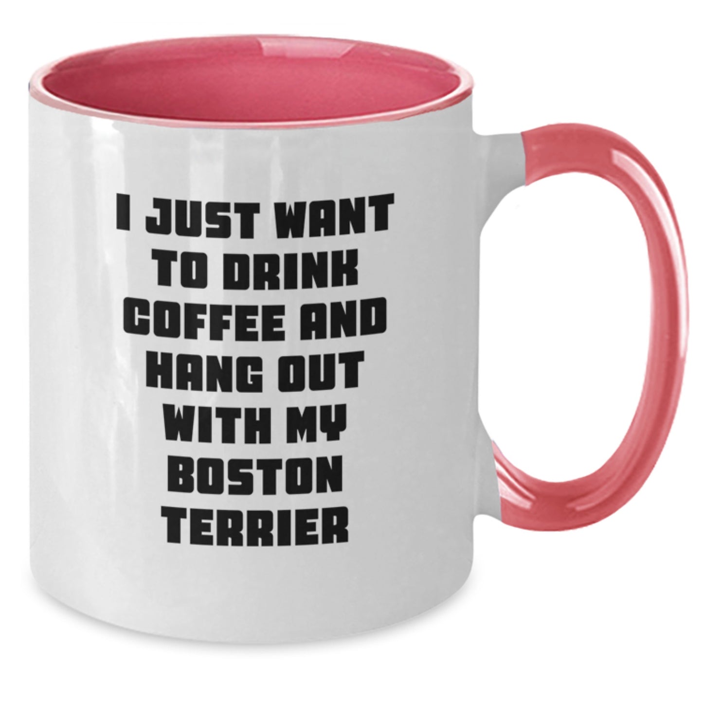 Funny Boston Terrier Dog Gifts from Friends for Men - 'I Just Want To Drink Coffee And Hang Out With My Boston Terrier' Two Tone Coffee Mug for Birthday - Additional