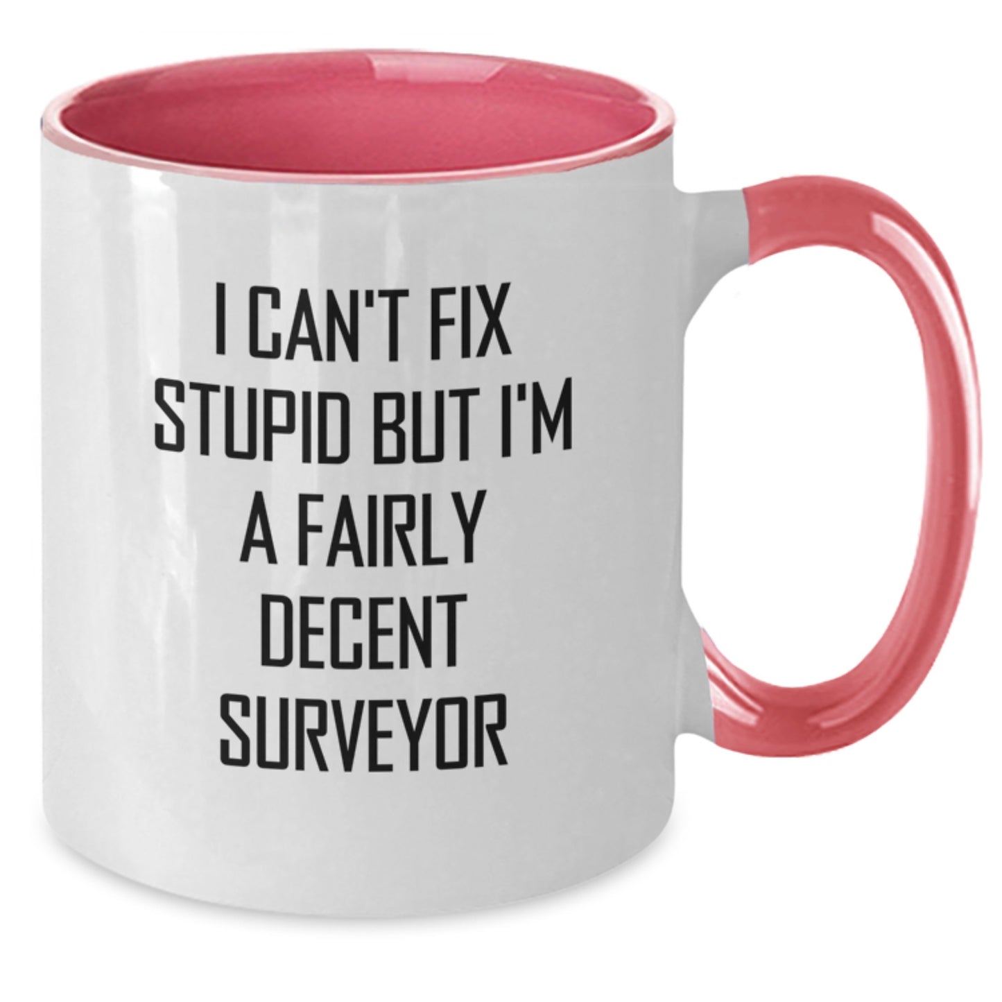 Funny Surveyor Gifts from Men to Surveyor Friends, I Can't Fix Stupid But I'm A Fairly Decent Surveyor Two Tone Coffee Mug for Birthday - Additional