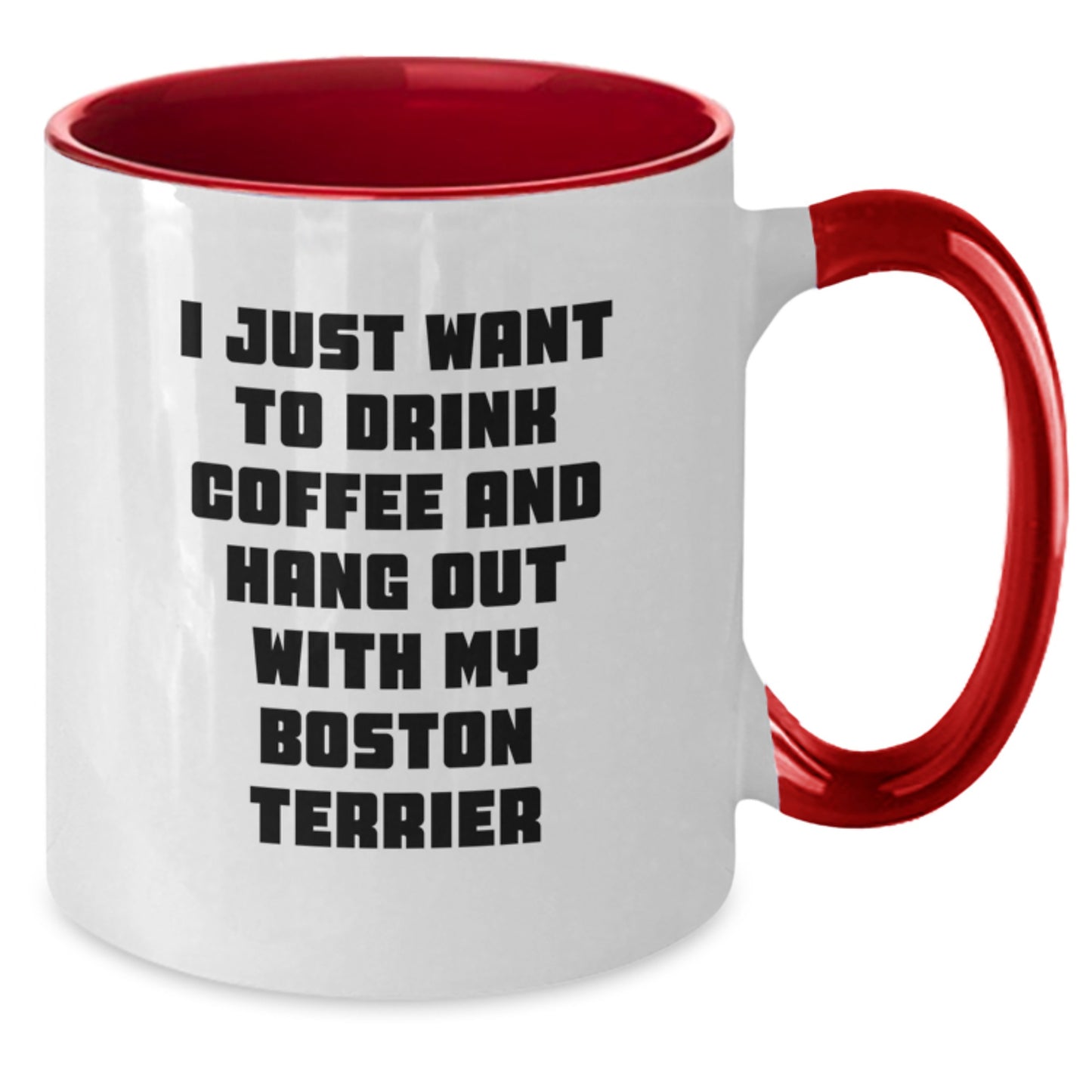 Funny Boston Terrier Dog Gifts from Friends for Men - 'I Just Want To Drink Coffee And Hang Out With My Boston Terrier' Two Tone Coffee Mug for Birthday - Additional