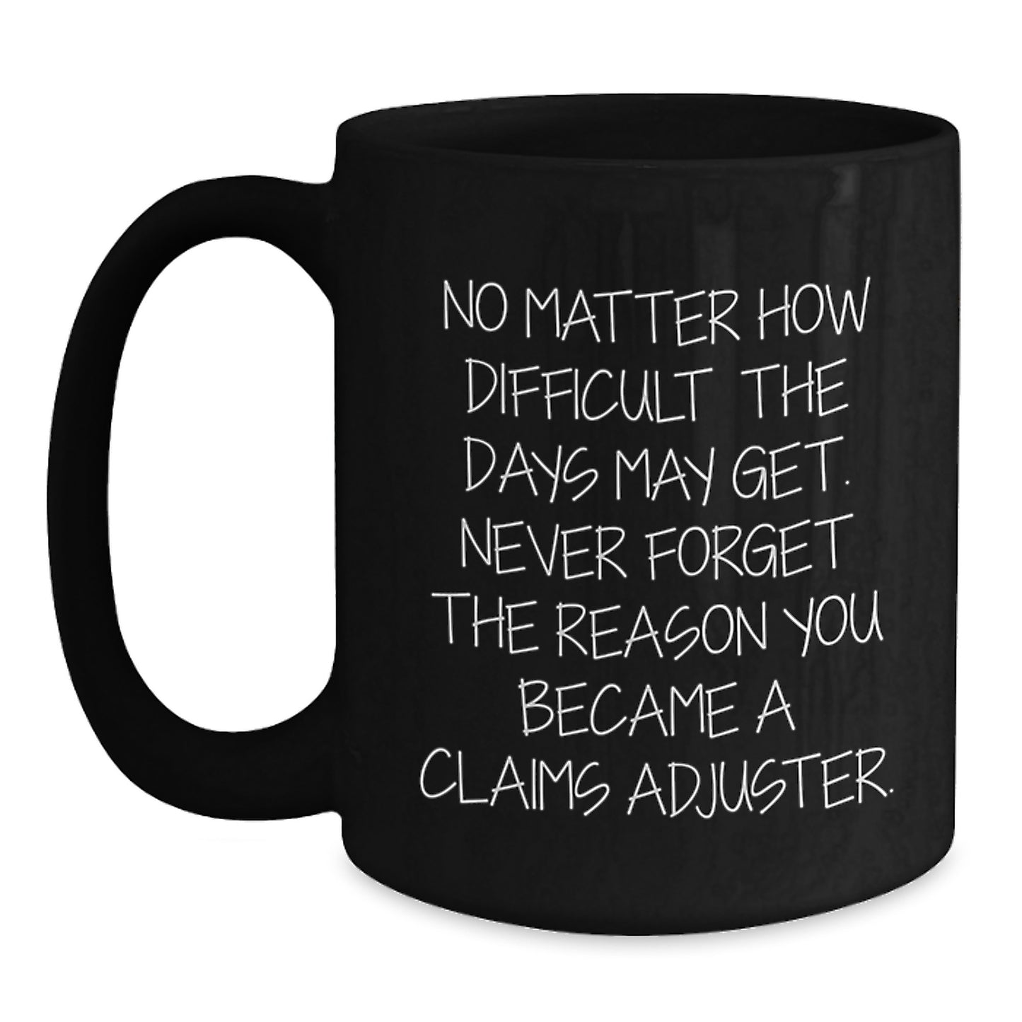 Inspiring Claims Adjuster Gifts from Friends for Graduation Celebration, 'No Matter How Difficult The Days May Get...' Black Coffee Mug - Main