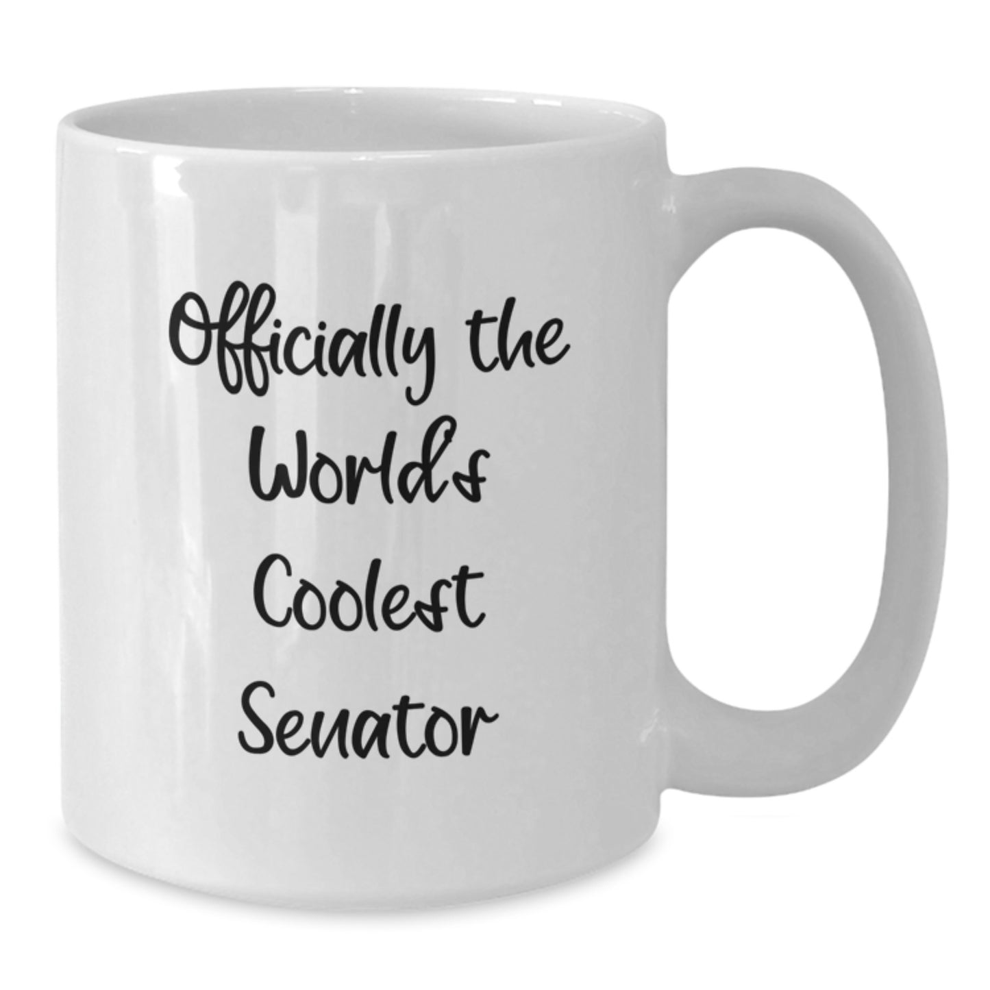 Funny Senator Gifts from Friends for Graduation - 'Officially The World's Coolest Senator' Quote on White Coffee Mug, 11oz or 15oz, Ceramic, Microwave and Dishwasher Safe - Additional