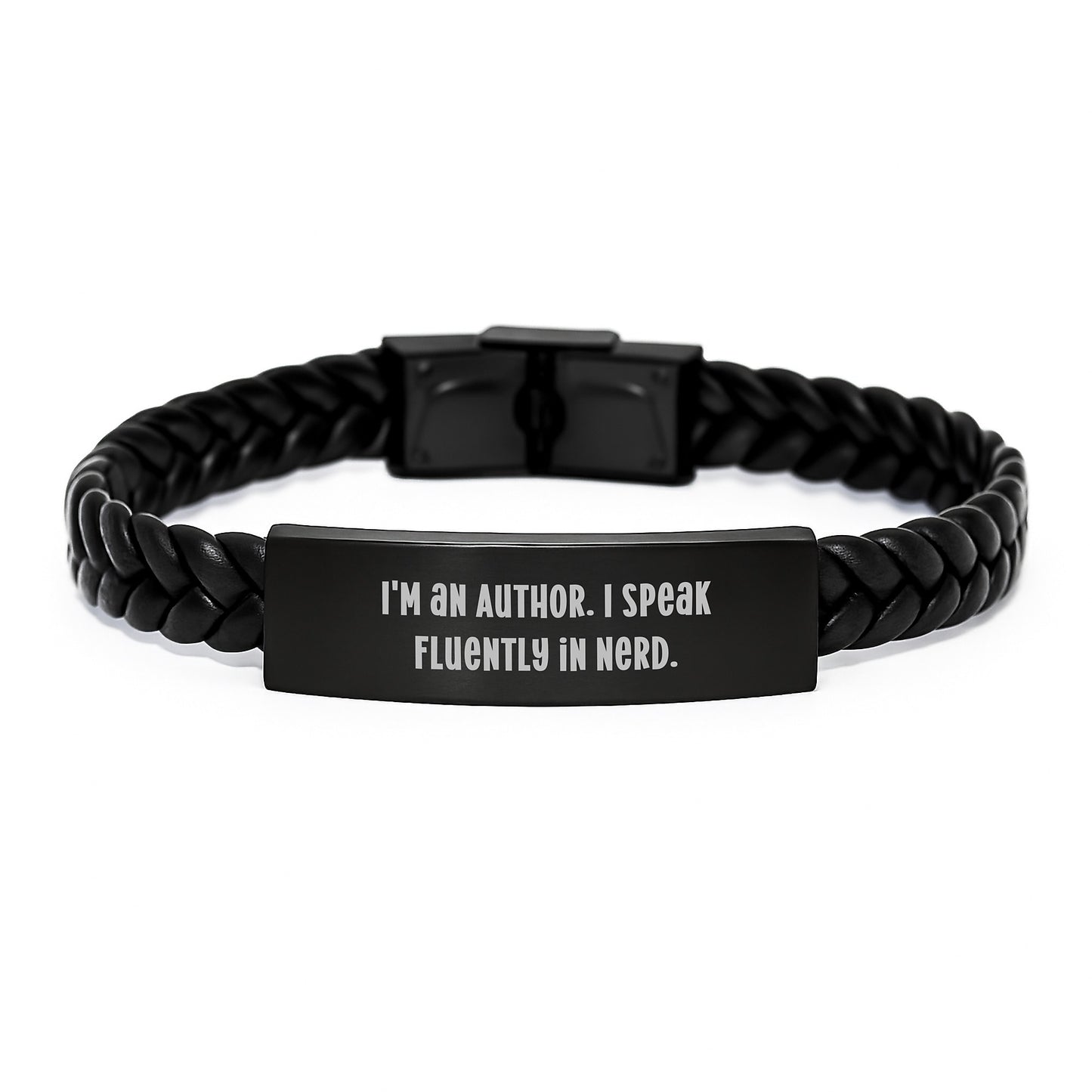 Author's genius-tastic Gift for Men from Friends, 'I'm An Author. I Speak Fluently In genius.' Interlaced Leather Graduation Unique Gifts - Image 1