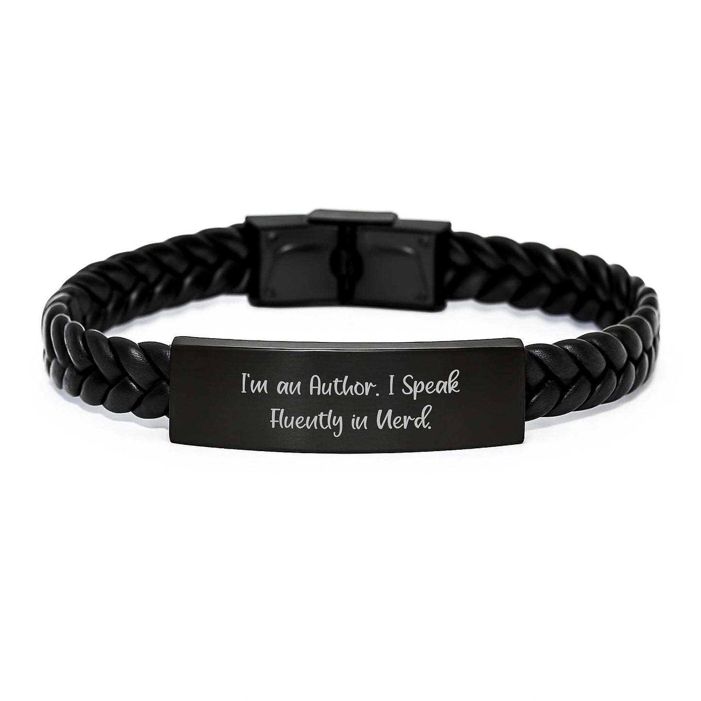 Funny Author Gifts - Interlaced Leather Bracelet for Men from 'I'm An Author. I Speak Fluently In genius.' Quote, Graduation Unique Gifts for Him - Image 1
