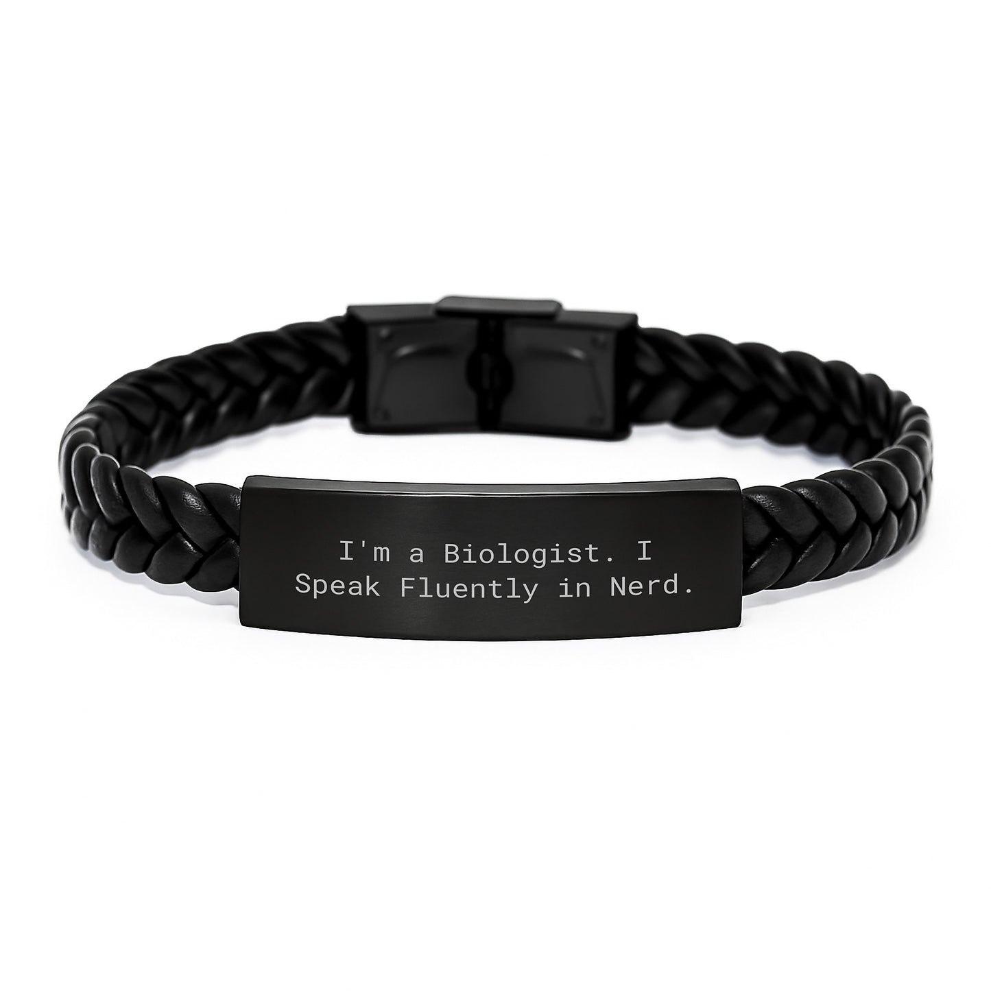 Funny Biologist Gifts for Him or Her, Interlaced Leather Bracelet with Inspirational Quote 'I'm A Biologist. I Speak Fluently In genius.' - Graduation Unique Gifts from Family, Friends, or Coworkers - Image 1