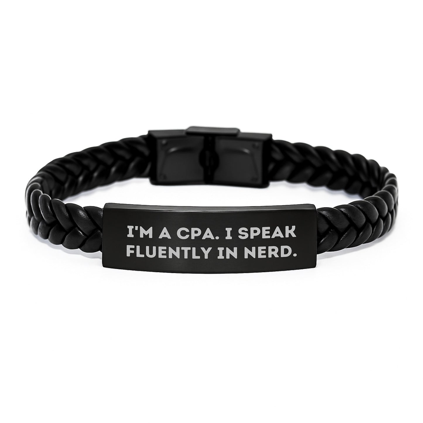 CPA Gifts from Friends, Unique Interlaced Leather Bracelets with Funny Quote, Graduation Unique Gifts for Men, 'I'm A Cpa. I Speak Fluently In genius.' - Image 1