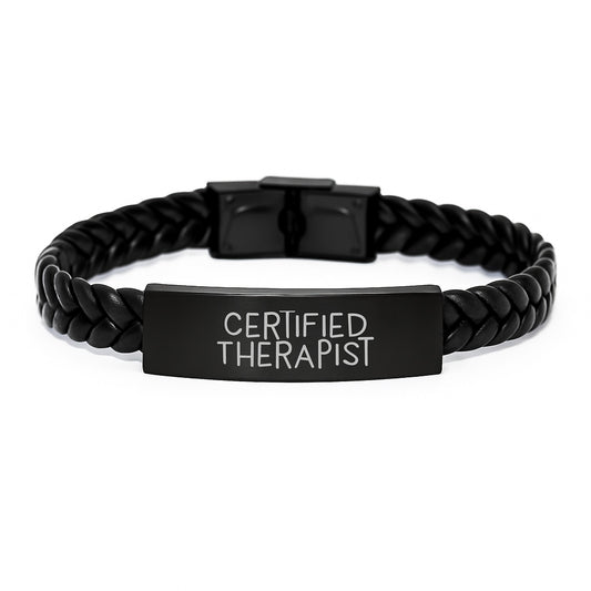 Certified Therapist Funny Quote Interlaced Leather Bracelet Gifts from Friends Birthday Unique Therapist Gifts - Image 1