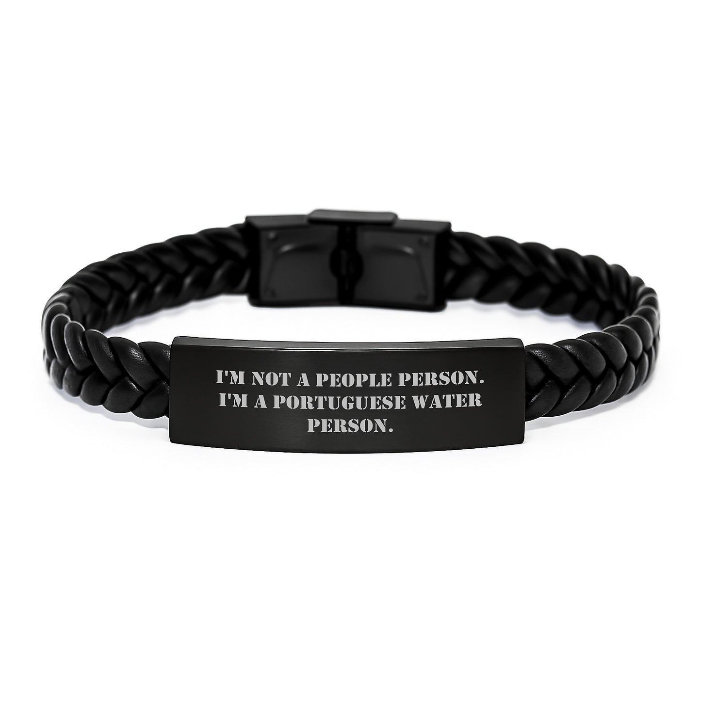 Portuguese Water Dog Lover, Funny Quote Engraved Interlaced Leather Birthday Unique Gift for Friends, Men, or Coworkers - 'I'm Not A People Person. I'm A Portuguese Water Person.' - Image 1