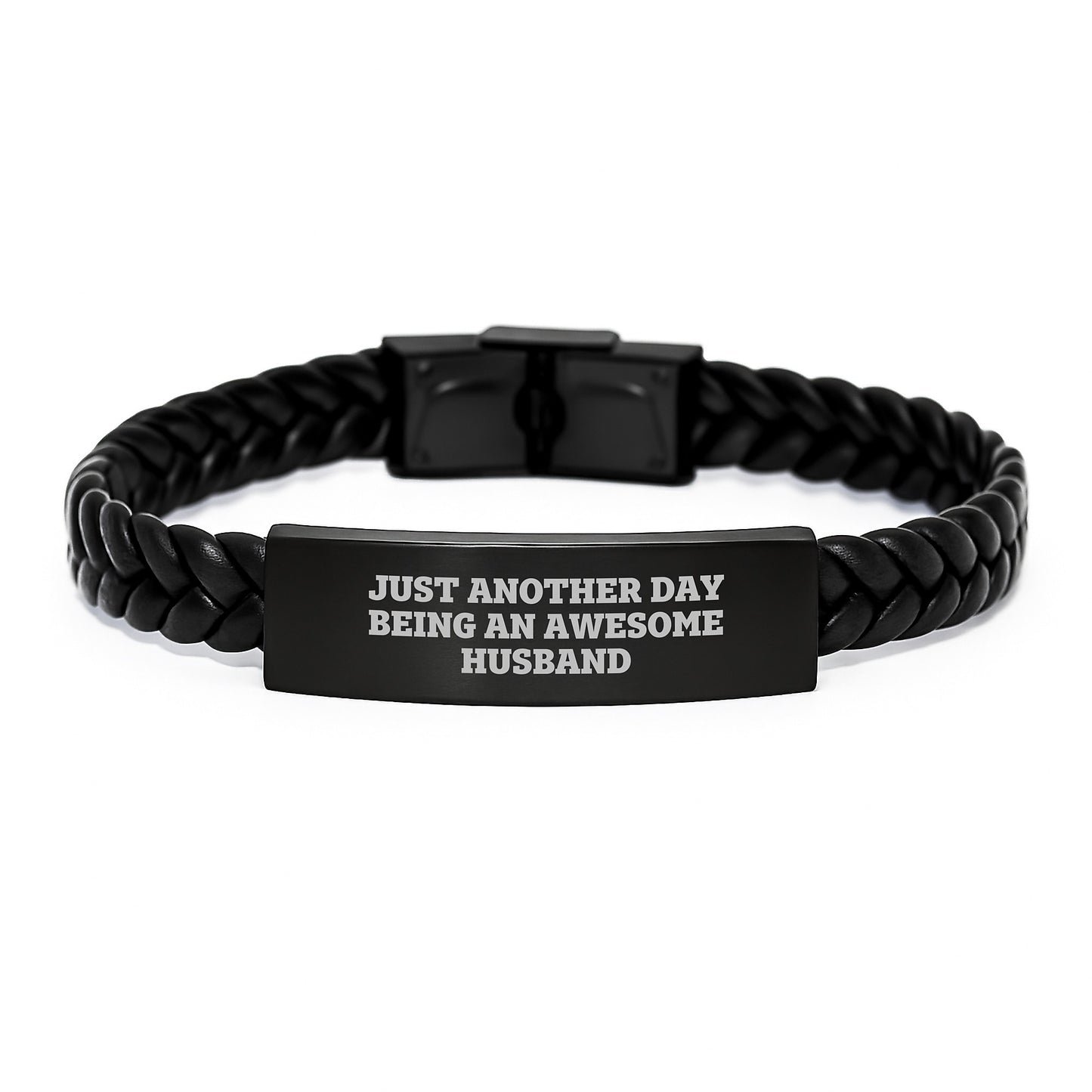 Husband Gifts, Just Another Day Being An Awesome Husband Interlaced Leather Bracelet, Birthday Unique Husband Accessories - Image 1