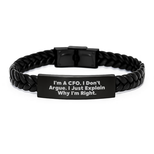 CFO's Proud, Funny Quote Interlaced Leather Bracelet Gifts for CFO, Men, or Women, Graduation Unique Gifts from Friends, Coworkers, Family - Image 1
