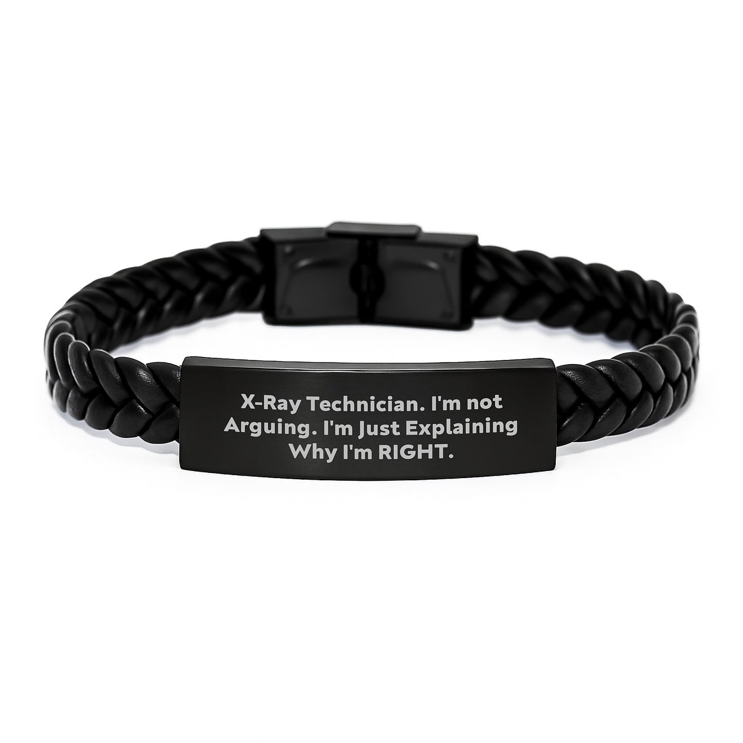 X-Ray Technician Funny Quote Interlaced Leather Bracelet, Gifts from Friends for X-Ray Technician Graduation, 7.87 inches, Stainless Steel and PU Leather - Image 1