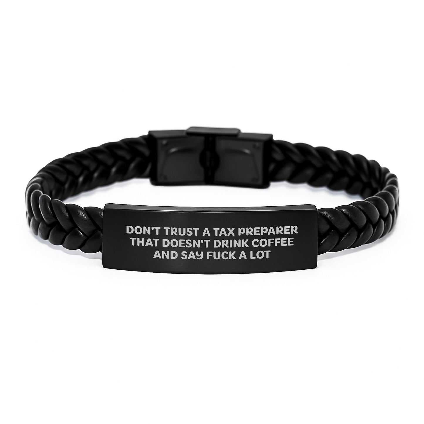 Tax Preparer's Coffee Break, Funny Quote Interlaced Leather Bracelet Gifts from Men, Unique Graduation Presents for Tax Preparer Friends, Coworkers, and Family - Image 1