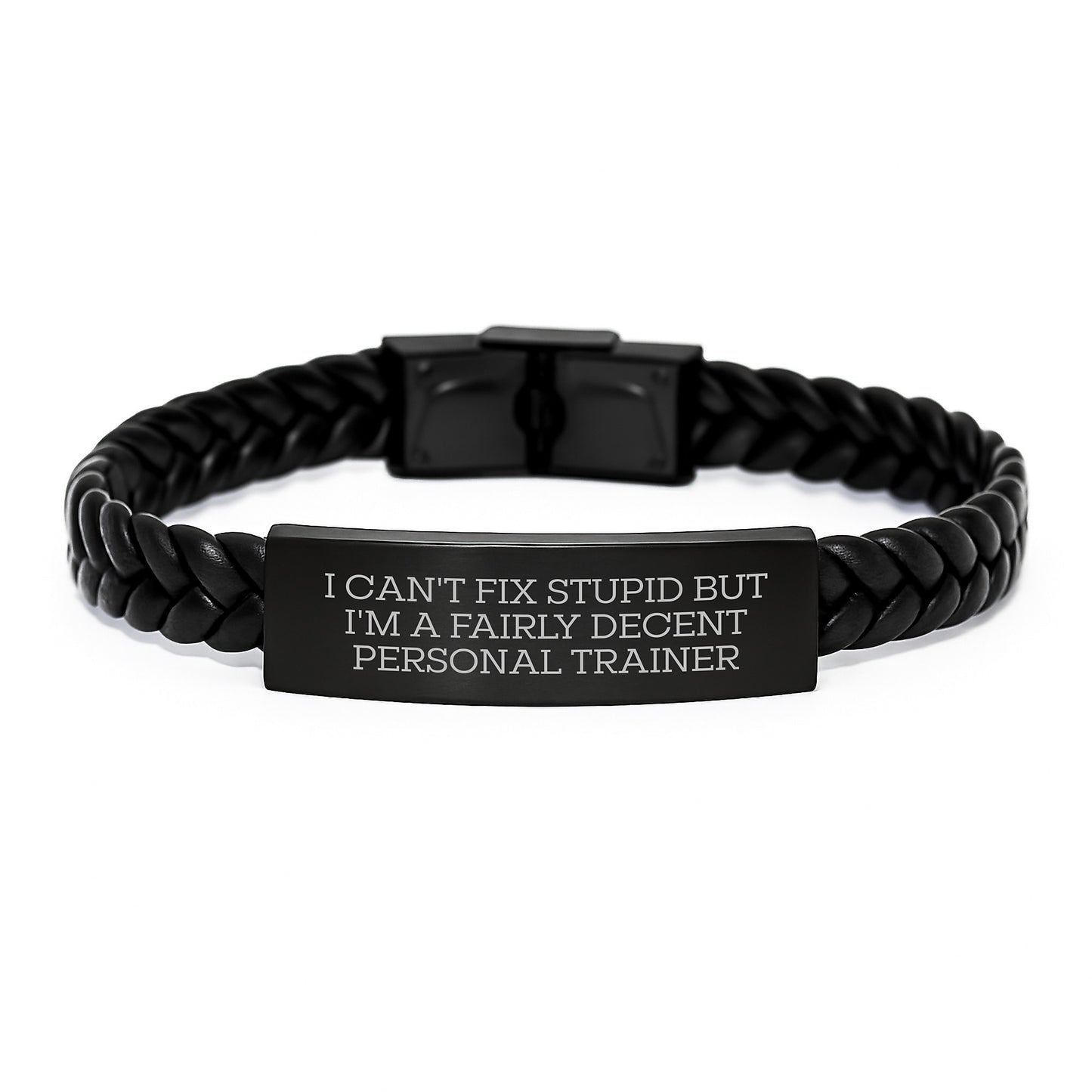 Personal Trainer Gifts Funny Quote Interlaced Leather Bracelet, Gifts from Friends for Men, Unique Graduation Present for Him - Image 1