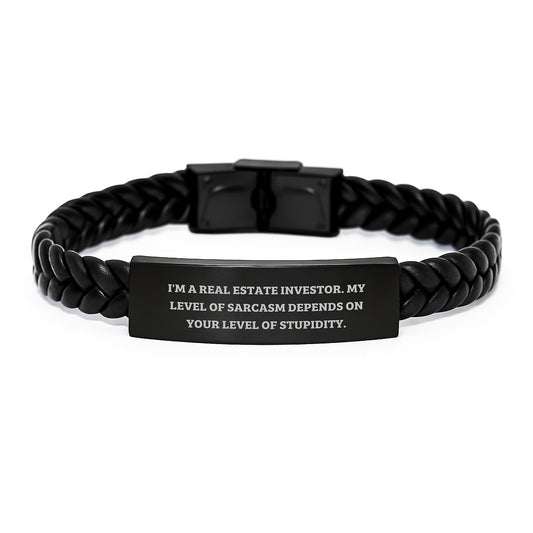 Real Estate Investor Funny Gifts from Friends to Real Estate Investor, Interlaced Leather Bracelet with Sarcasm Quote, Birthday Unique Gifts for Him - Image 1