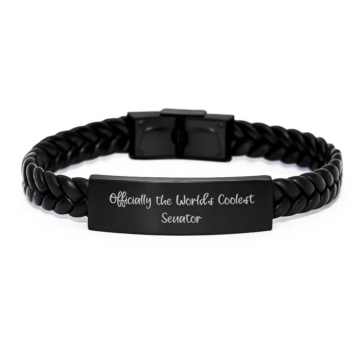 Funny Senator Gifts, Interlaced Leather Bracelet for Men, 'Officially The World's Coolest Senator' Quote, Graduation Unique Gifts from Friends - Image 1