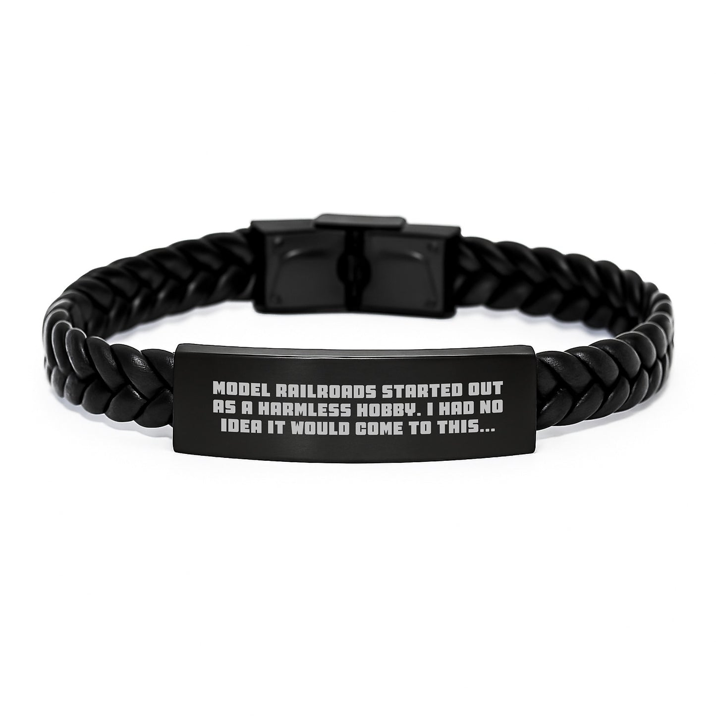Model Railroads Gifts from Friends, Interlaced Leather Bracelet for Men, Funny Quote, Birthday Unique Gifts - Image 1
