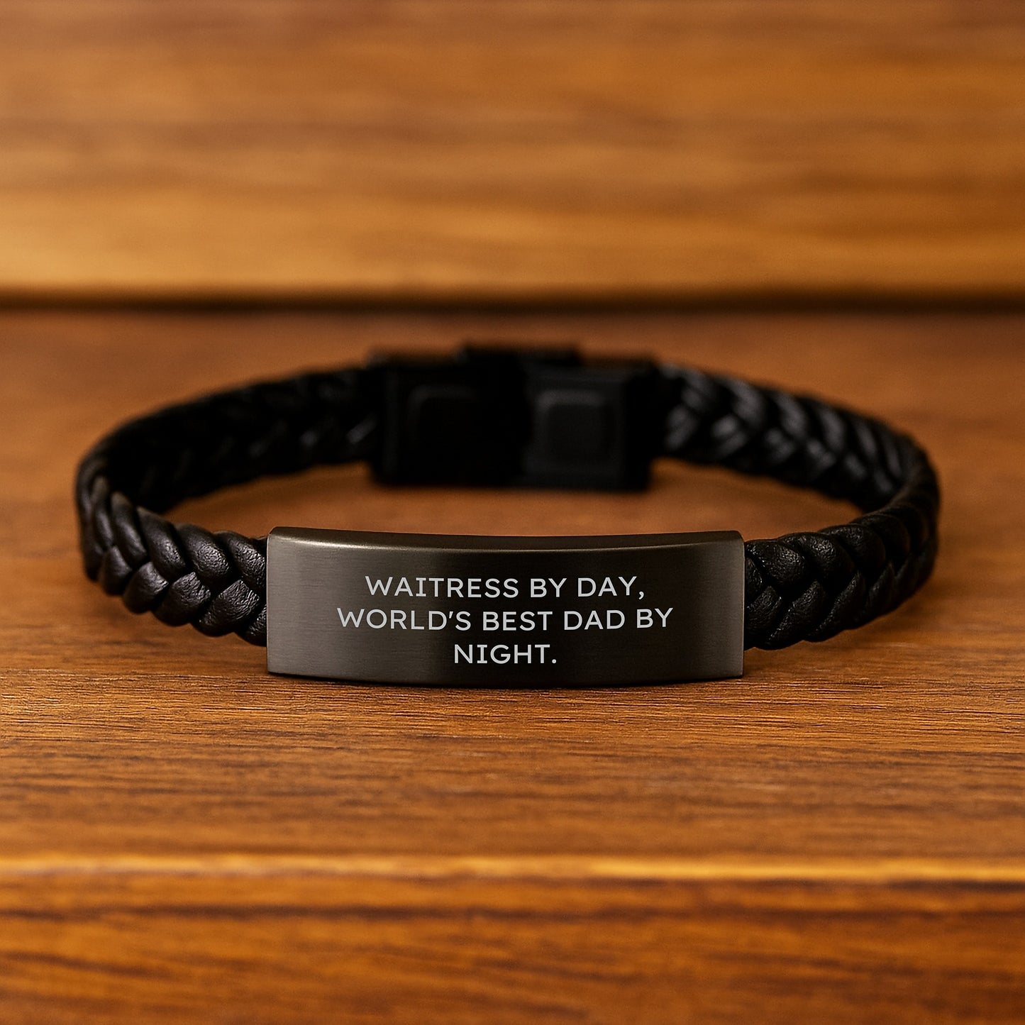 Waitress Gifts for Her, Interlaced Leather Bracelet for Graduation, Funny Quote By Day Dad By Night - Gifts from Men to Family, Friends, Coworkers - Image 2