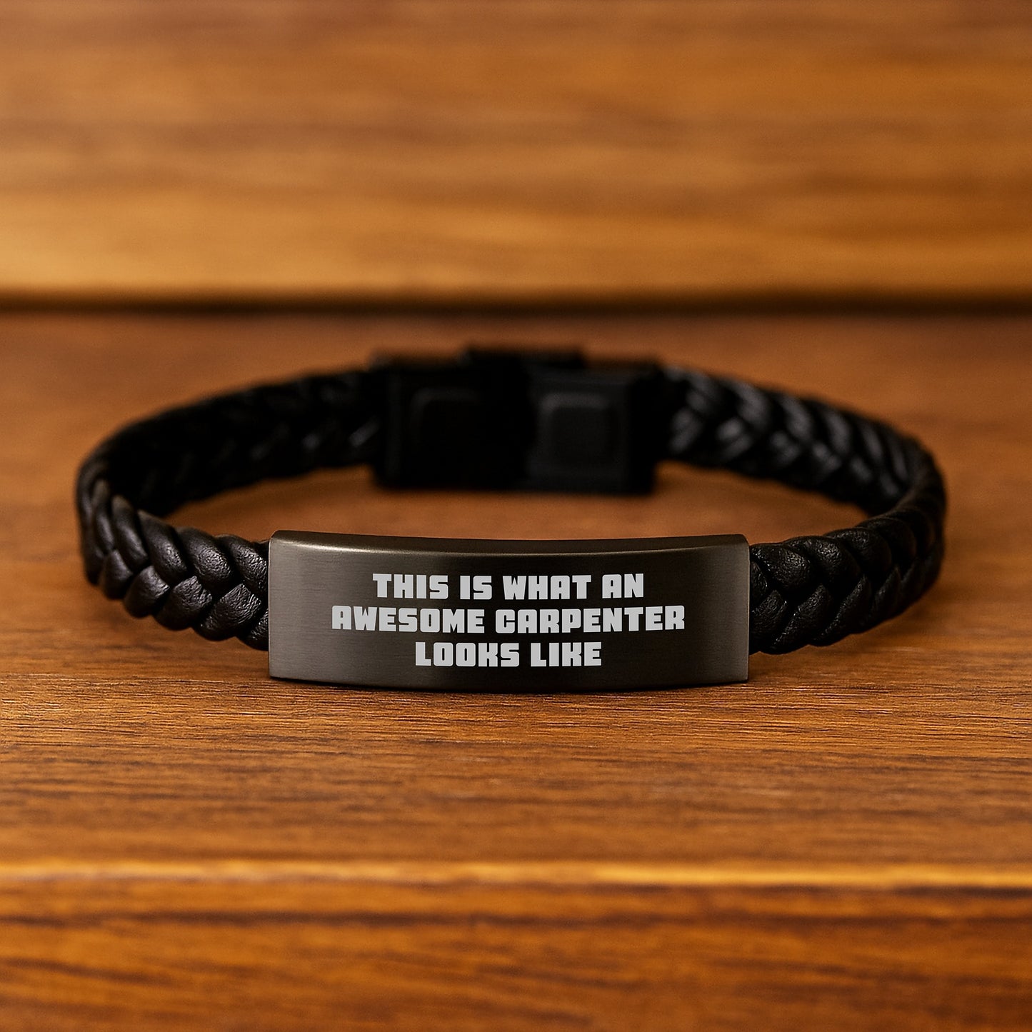 Funny Carpenter Gifts for Men - Interlaced Leather Bracelet, 'This Is What An Awesome Carpenter Looks Like' Quote, Stainless Steel and PU Leather, 7.87 inches, Gifts from Friends to Family - Image 2