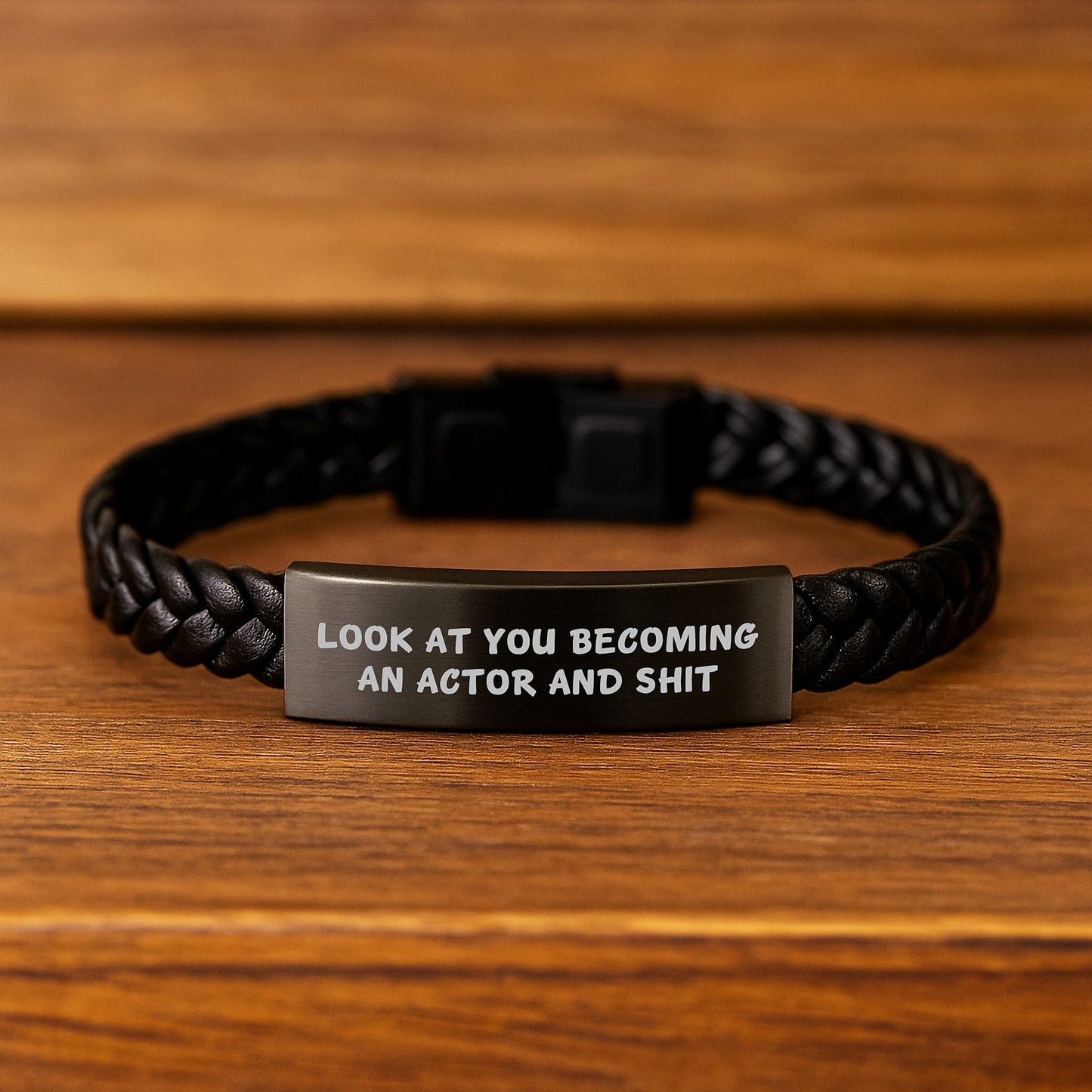 Funny Actor Gifts, Interlaced Leather Bracelet for Him, Graduation Unique Gifts from Friends, 'Look At You Becoming An Actor And Shit' Quote, Actor's Inspiration - Image 2