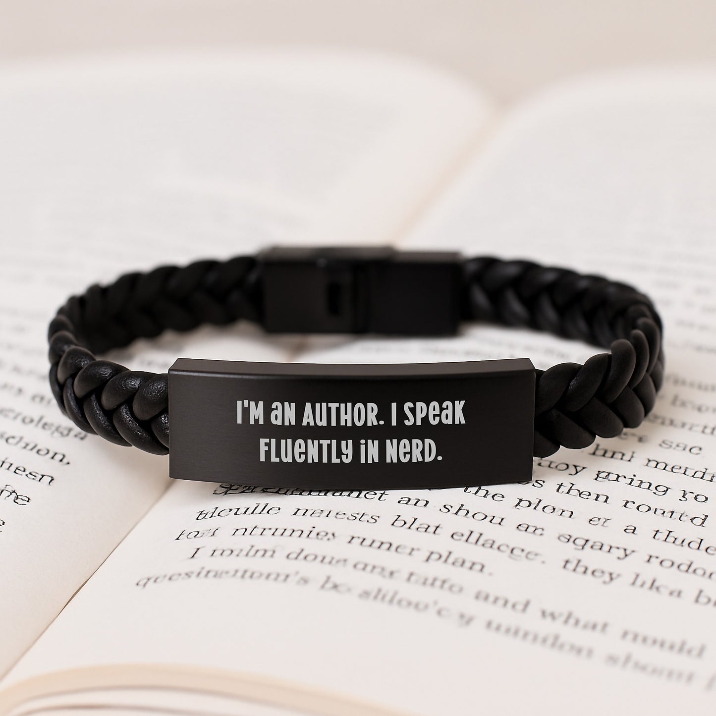 Author's genius-tastic Gift for Men from Friends, 'I'm An Author. I Speak Fluently In genius.' Interlaced Leather Graduation Unique Gifts - Image 3