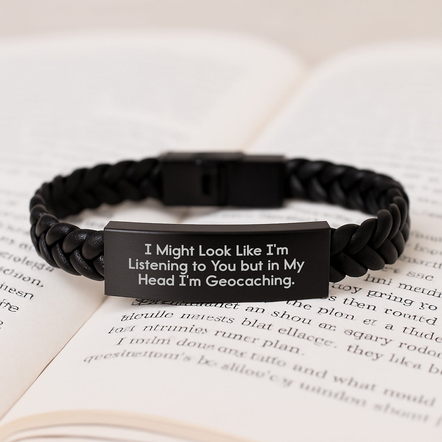 Geocaching Gifts for Men, I Might Look Like I'm Listening, Interlaced Leather Bracelet from Friends for Graduation, Funny Quote - Image 3