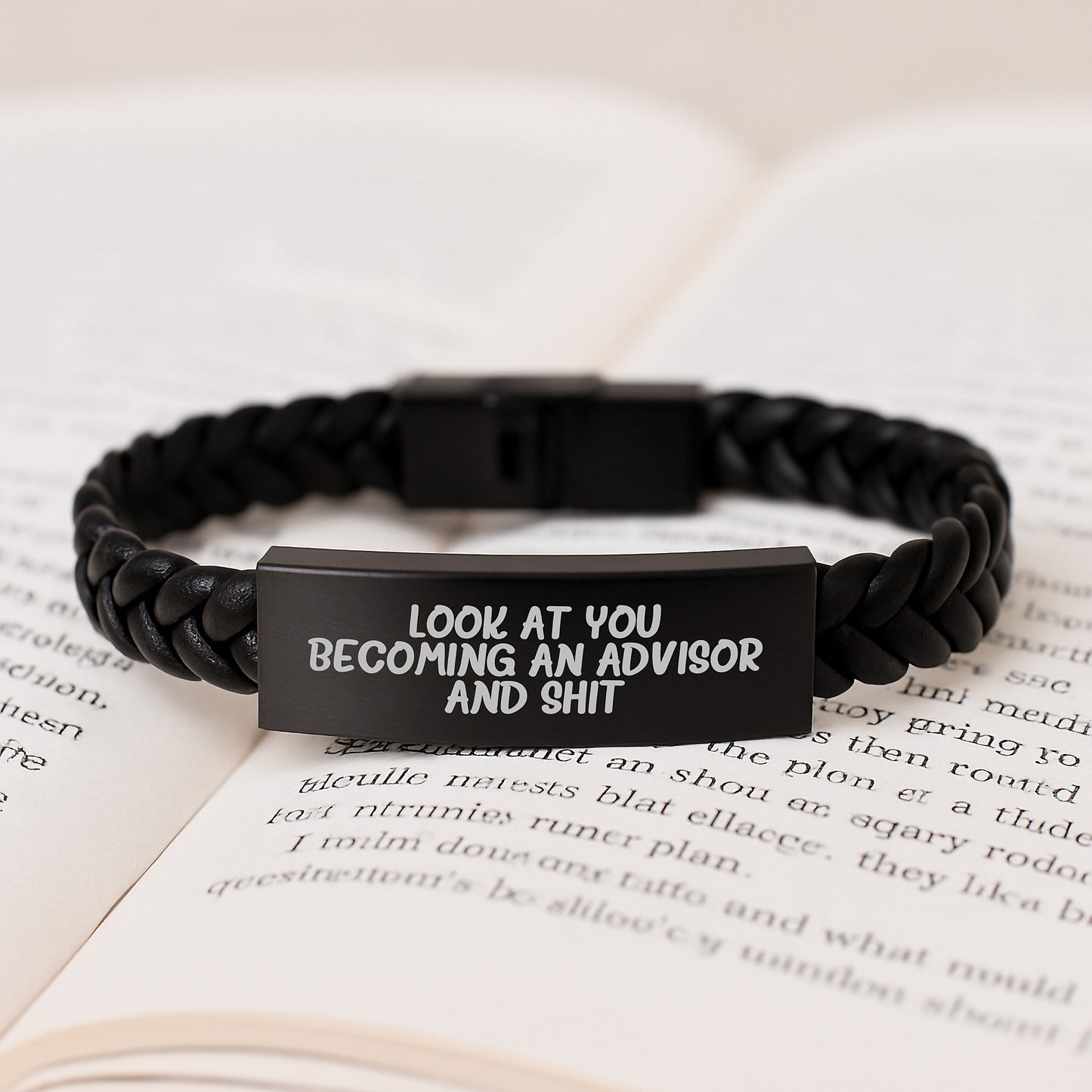 Funny Advisor Gifts from Friends - Interlaced Leather Birthday Unique Gift for Advisor - 'Look At You Becoming An Advisor And Shit' Quote - Durable Stainless Steel and PU Leather - Image 3