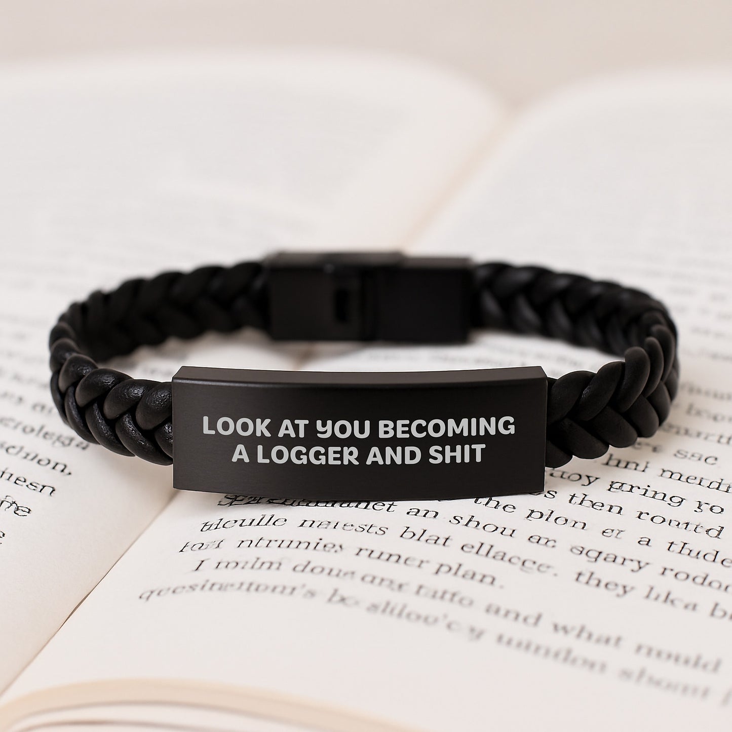 Logger's Proud, Funny Quote Interlaced Leather Bracelet, Gifts from Men to Logger Friends, Unique Graduation Gifts - Image 3