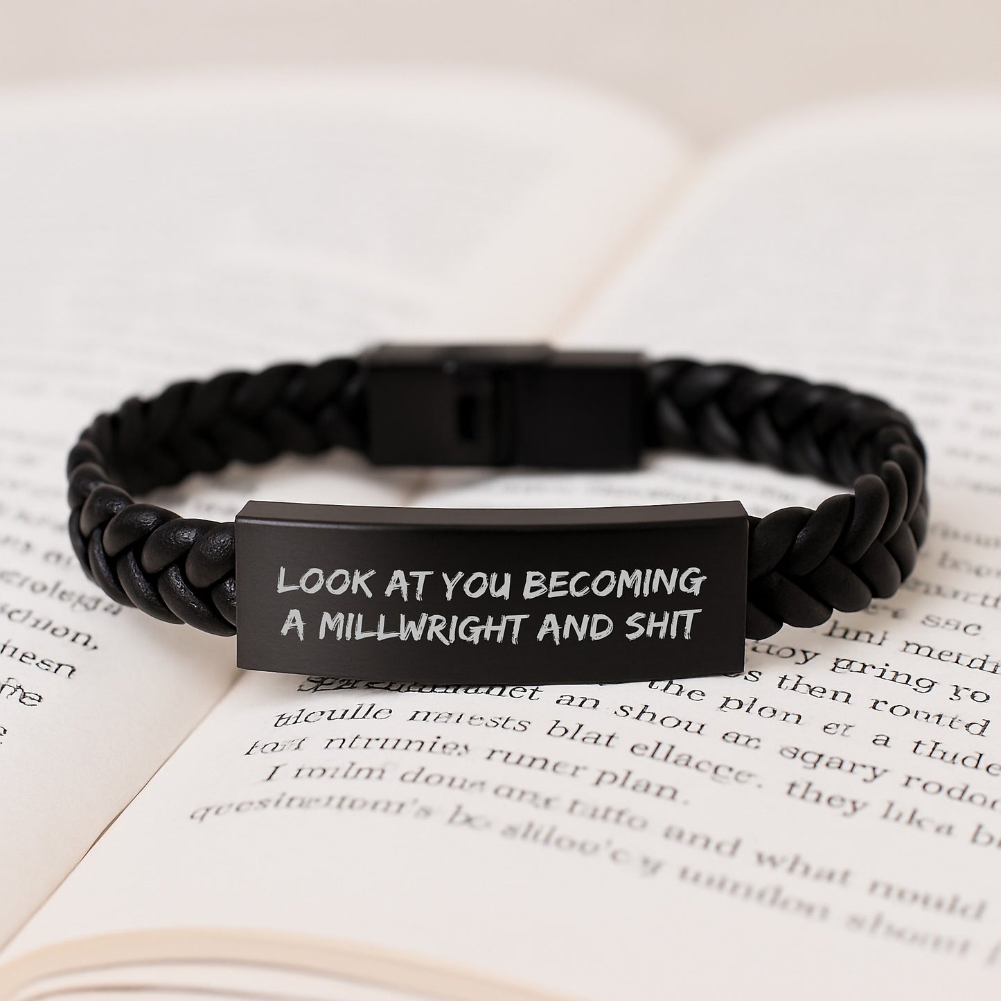 Funny Millwright Gifts from Friends to Loved Ones, Look at You Becoming a Millwright and Shit, Interlaced Leather Bracelet for Men, Unique Graduation Gifts - Image 3