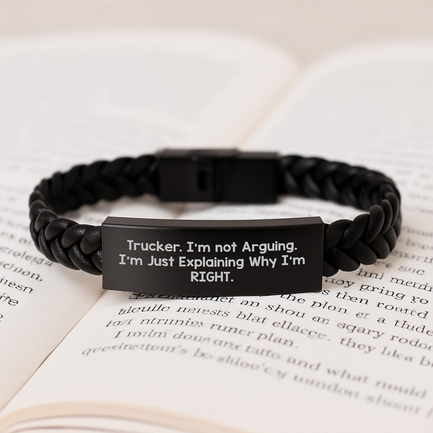 Trucker's Proud Interlaced Leather Bracelet, Funny Quote 'I'm Not Arguing, I'm Just Explaining Why I'm Right.' Gifts from Friends to Trucker Men, Unique Graduation Presents - Image 3