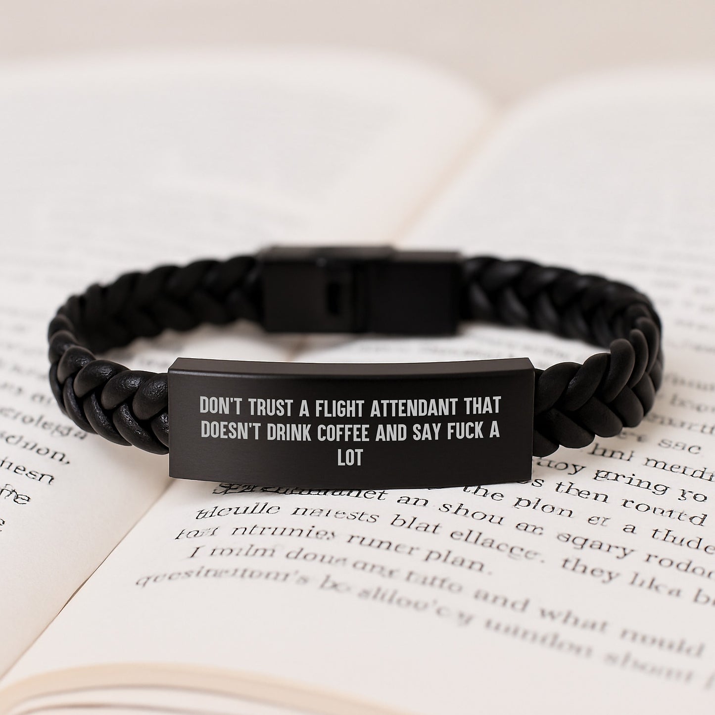 Funny Flight Attendant Gifts, Interlaced Leather Bracelet, Engraved Stainless Steel, Gifts from Men to Flight Attendant Friends, Birthday Unique Gifts for Flight Attendant Women - Image 3