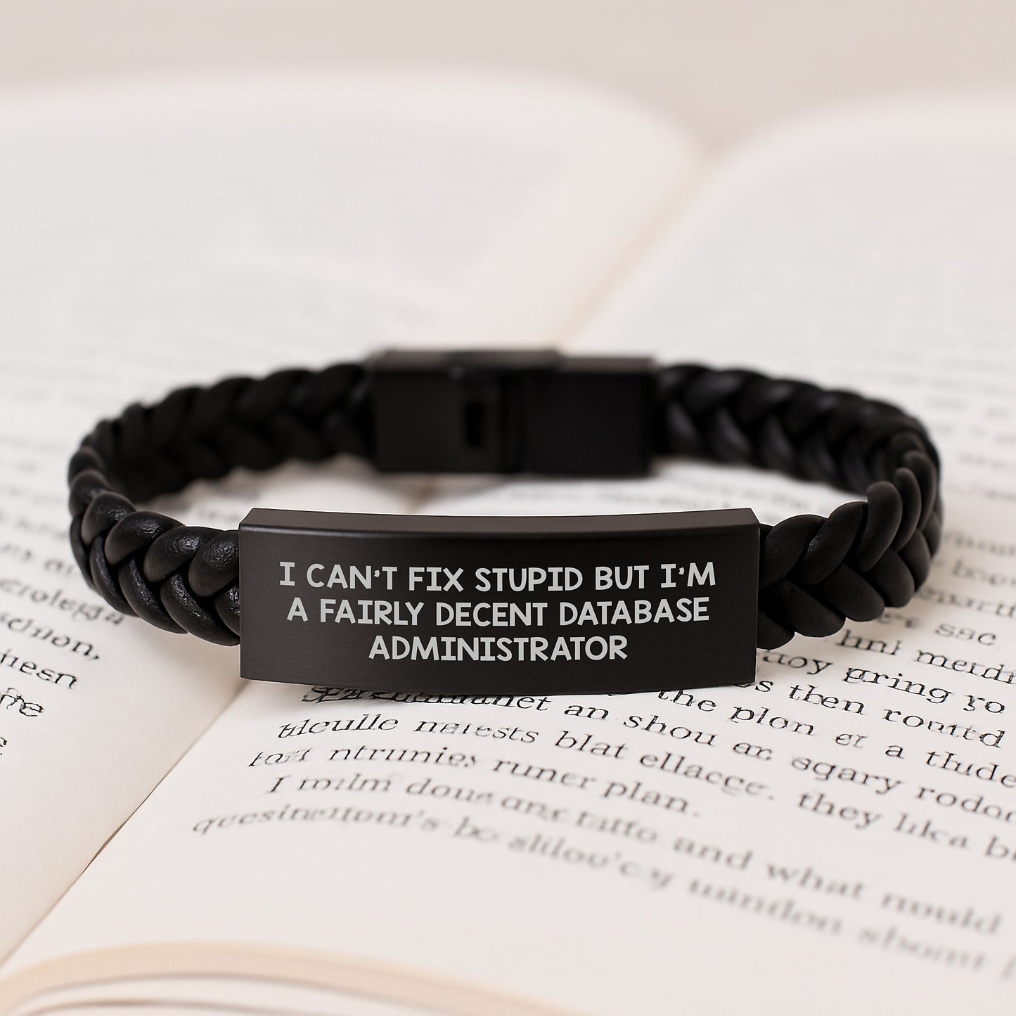 Funny Database Administrator Gifts, I Can't Fix Stupid But I'm A Fairly Decent Database Administrator, Interlaced Leather Bracelet for Graduation, Gifts from Friends, Gifts for Database Administrator - Image 3