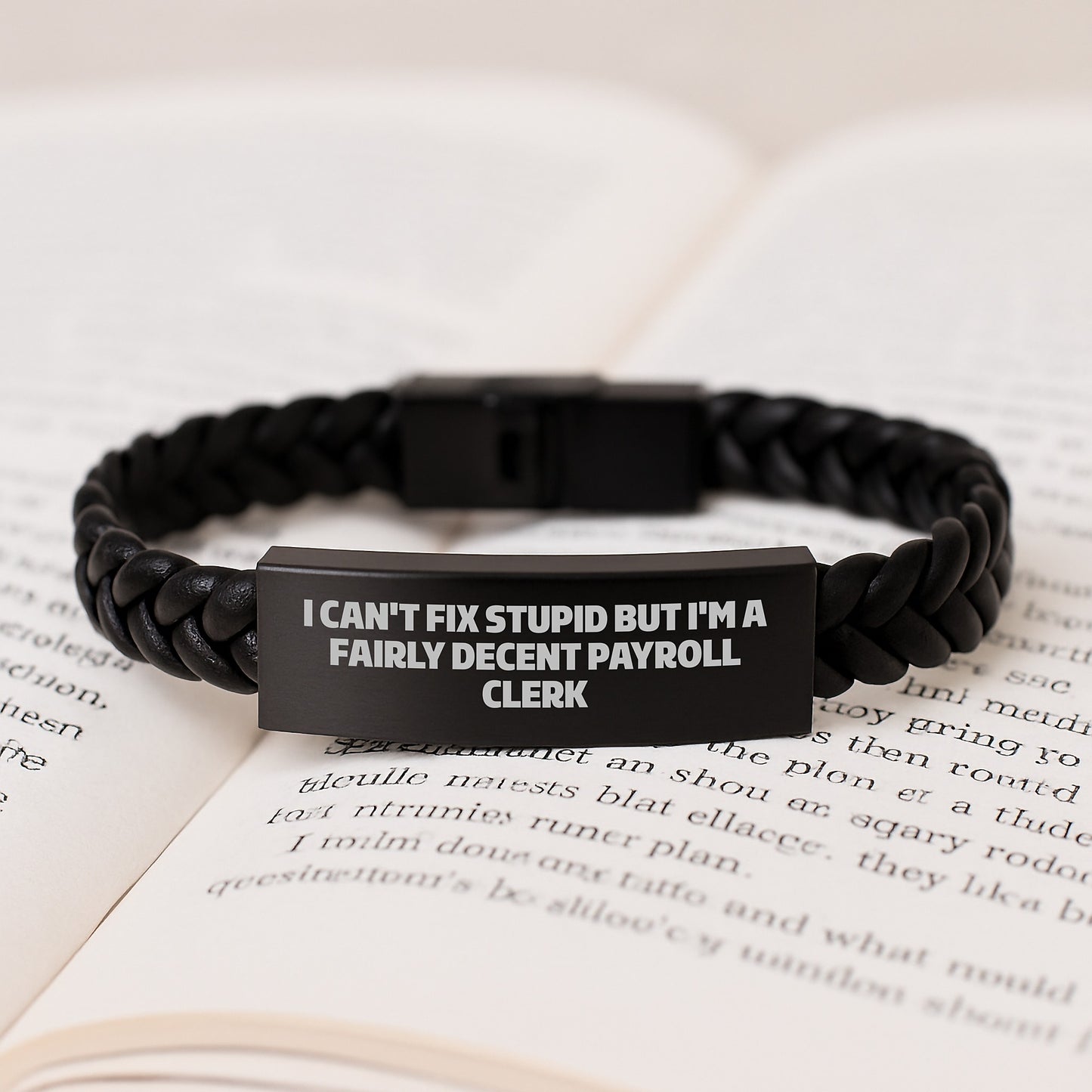 Funny Payroll Clerk Gifts, I Can't Fix Stupid But I'm A Fairly Decent Payroll Clerk Interlaced Leather Bracelet for Men, Gifts from Friends, Unique Graduation Gifts for Payroll Clerk - Image 3