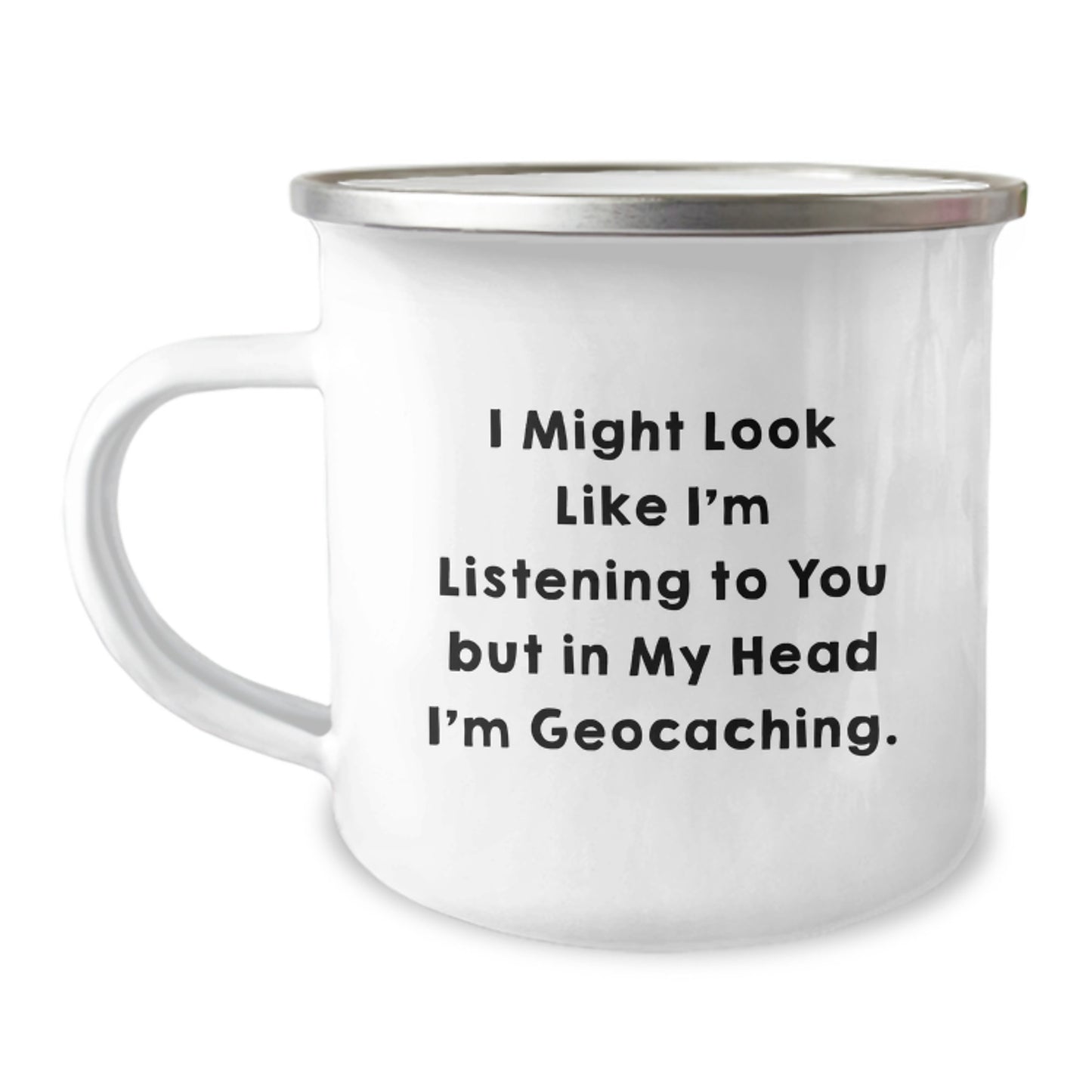 Geocaching Enthusiasts' Delight, Funny Quirky Gifts for Men from Family, 12 oz Camping Mug with Permanent Printing - Image 1