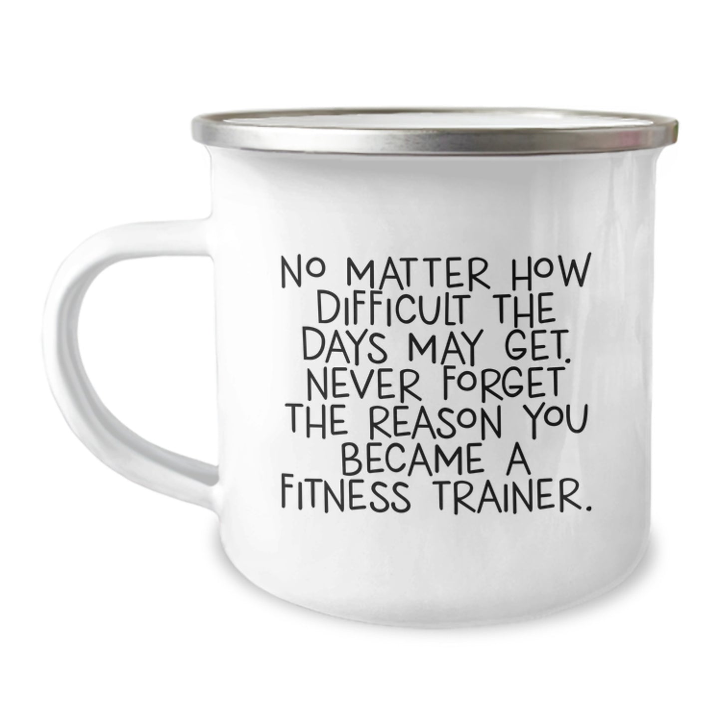Fitness Trainer Gifts for Men from Family - Inspirational Camping Mug for Birthday, Quote: 'No Matter How Difficult The Days May Get. Never Forget The Reason You Became A Fitness Trainer.' - Image 1