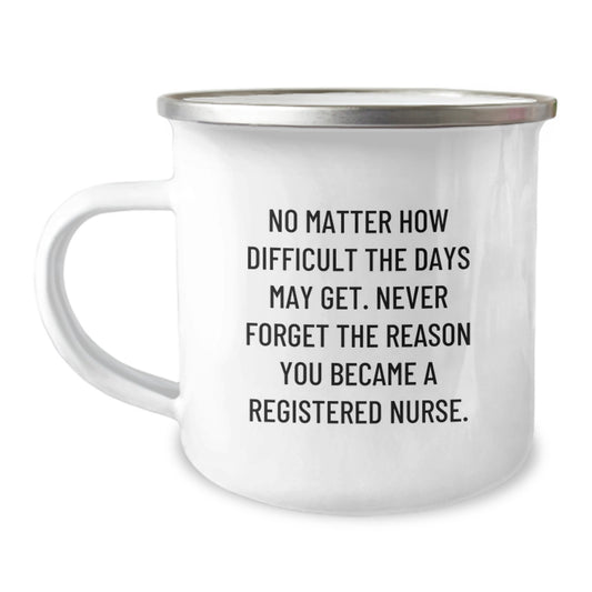 Registered Nurse Gifts from Friends, Inspirational Camping Mug for Birthday, 'No Matter How Difficult The Days May Get' Quote, Perfect for Coworkers, Men & Women - Image 1