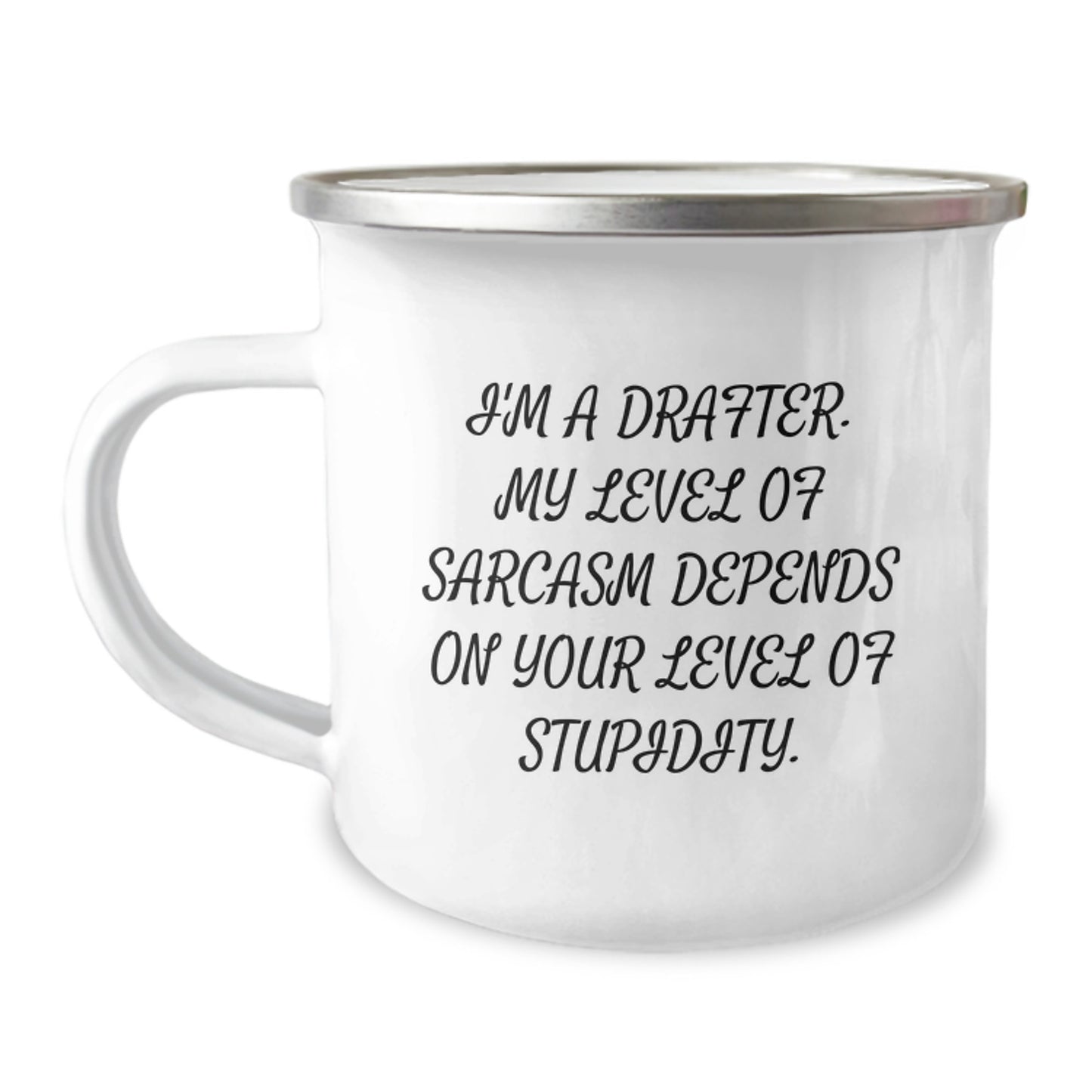 Funny Drafter Birthday Unique Gifts from Friends to Men - I'm A Drafter. My Level Of Sarcasm Depends On Your Level Of Stupidity. Camping Mug - Image 1