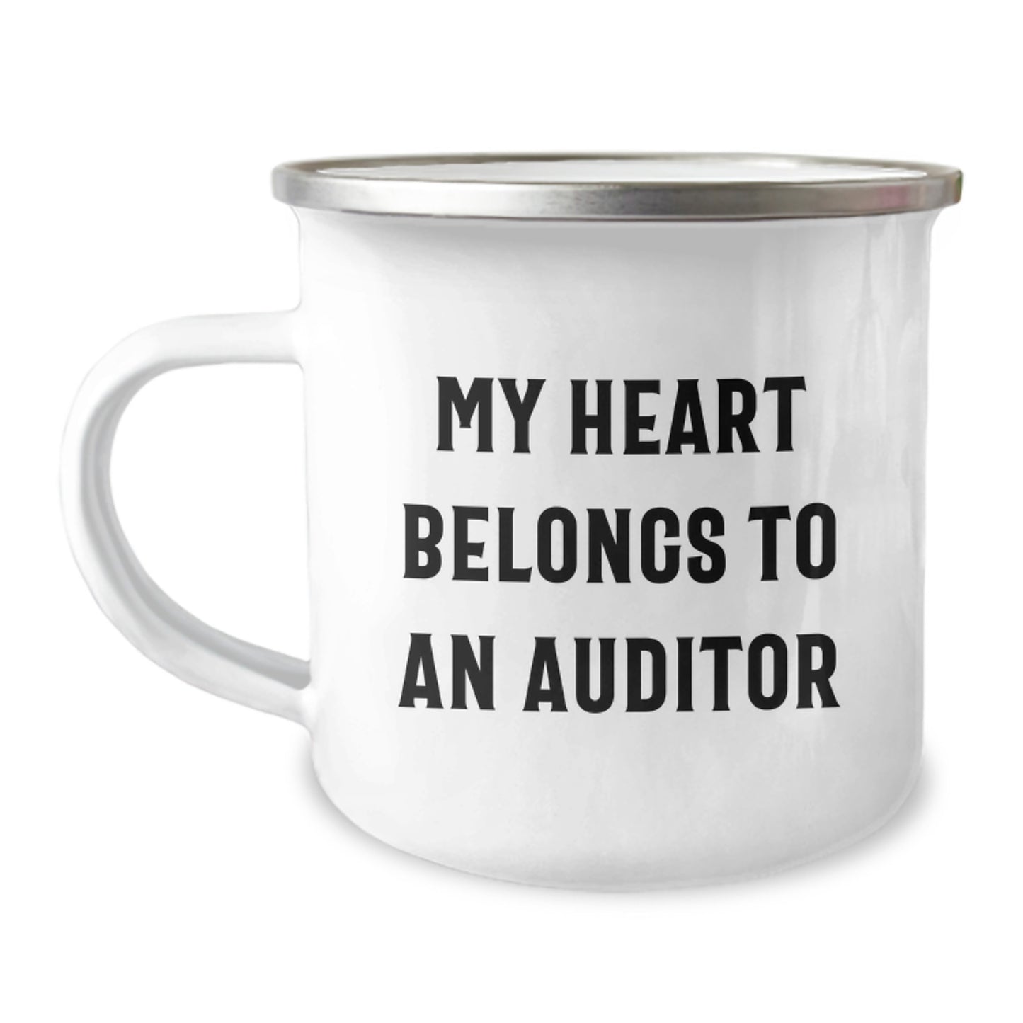 Funny Auditor Gifts for Him, My Heart Belongs To An Auditor Camping Mug, Birthday Unique Gifts from Friends, 12 oz Stainless Steel Enamel Finish - Image 1