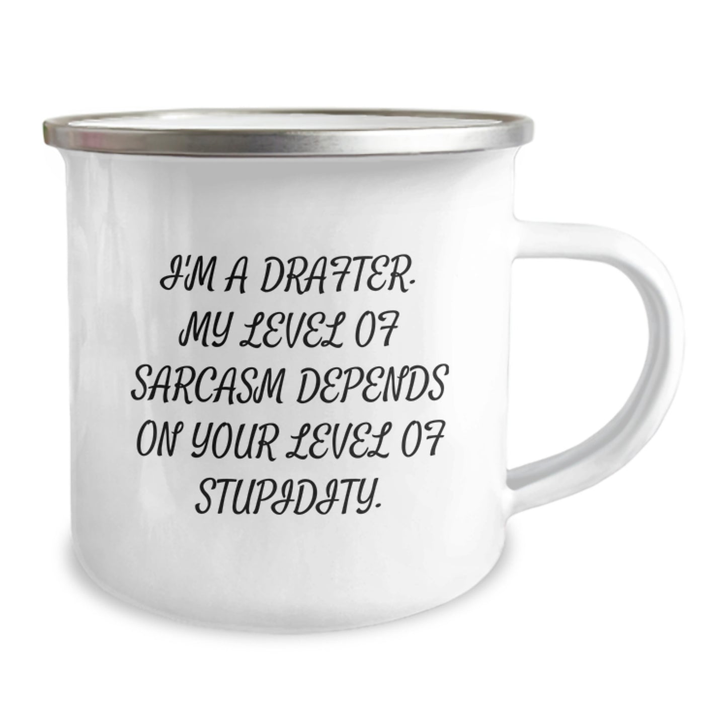 Funny Drafter Birthday Unique Gifts from Friends to Men - I'm A Drafter. My Level Of Sarcasm Depends On Your Level Of Stupidity. Camping Mug - Image 2