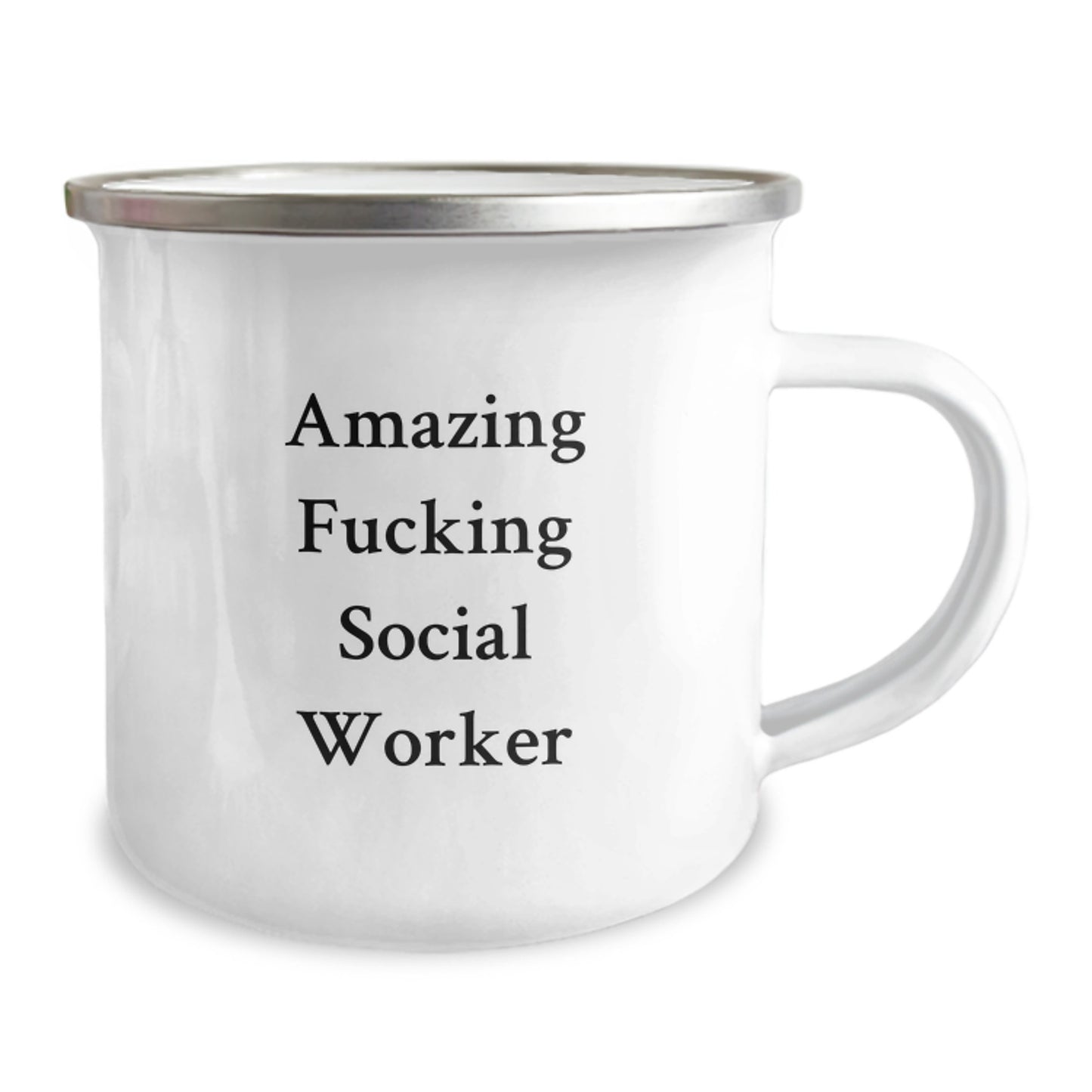 Funny Social Worker Camping Mug, Gifts from Friends to Social Worker, Birthday Unique Gifts, 'Amazing F--king Social Worker' Quote - Image 2