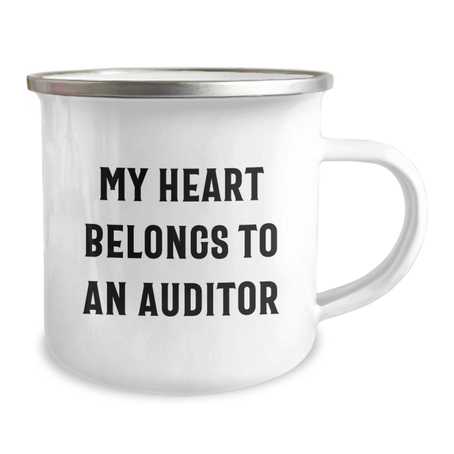Funny Auditor Gifts for Him, My Heart Belongs To An Auditor Camping Mug, Birthday Unique Gifts from Friends, 12 oz Stainless Steel Enamel Finish - Image 2