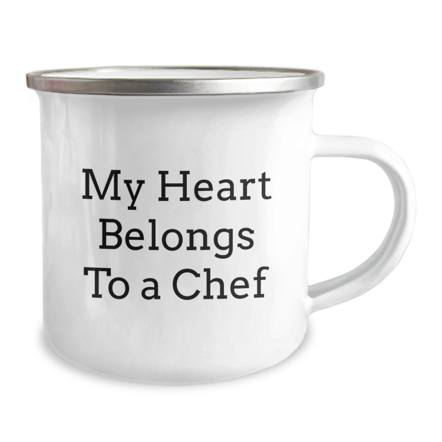 Funny Chef Gifts - My Heart Belongs To A Chef Quote Camping Mug, 12 oz Stainless Steel with Enamel Finish, Gifts from Friends to Chef - Image 2